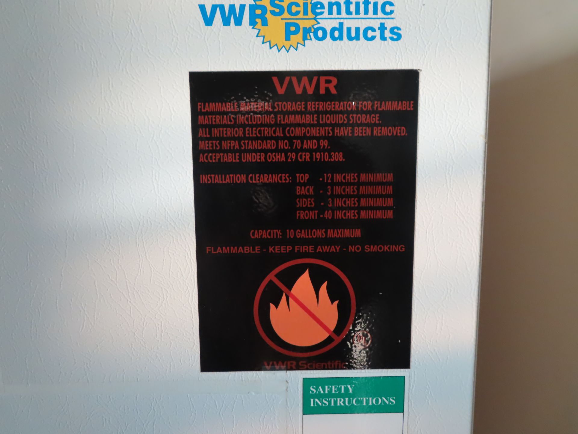 VWR flammable materials storage refrigerator, located C wing 4th floor, room 462A - Image 2 of 3