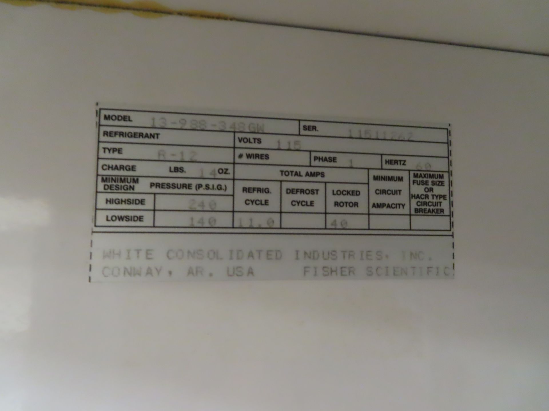 Fisher Isotemp refrigerator, s/n AP444K-26, located in B wing, 4th floor, room 444A - Image 2 of 2