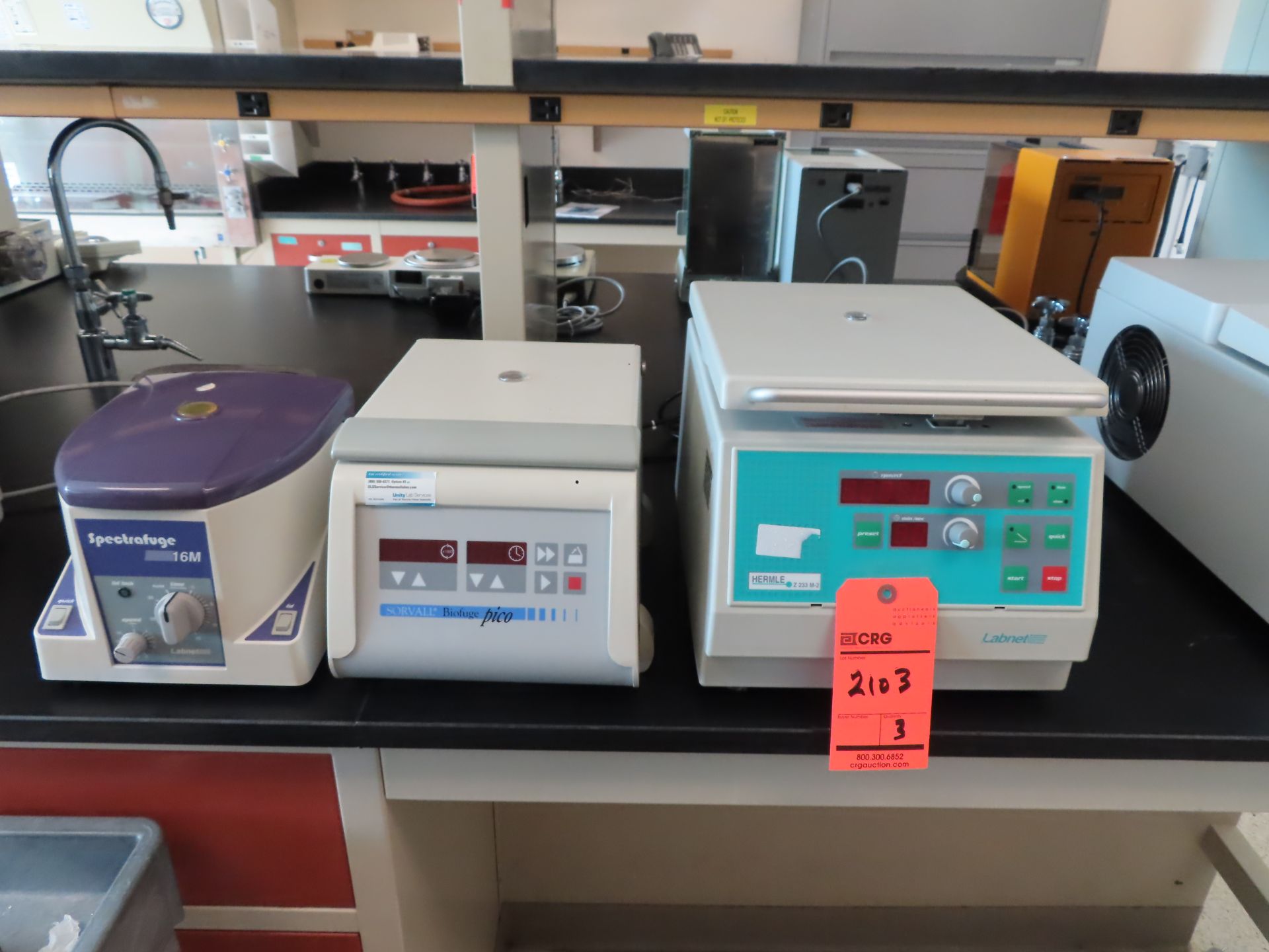Lot of (3) assorted centrifuges including: (1) Sorvall Biofuge pico, (1) Labnet Z233M-2, (1)