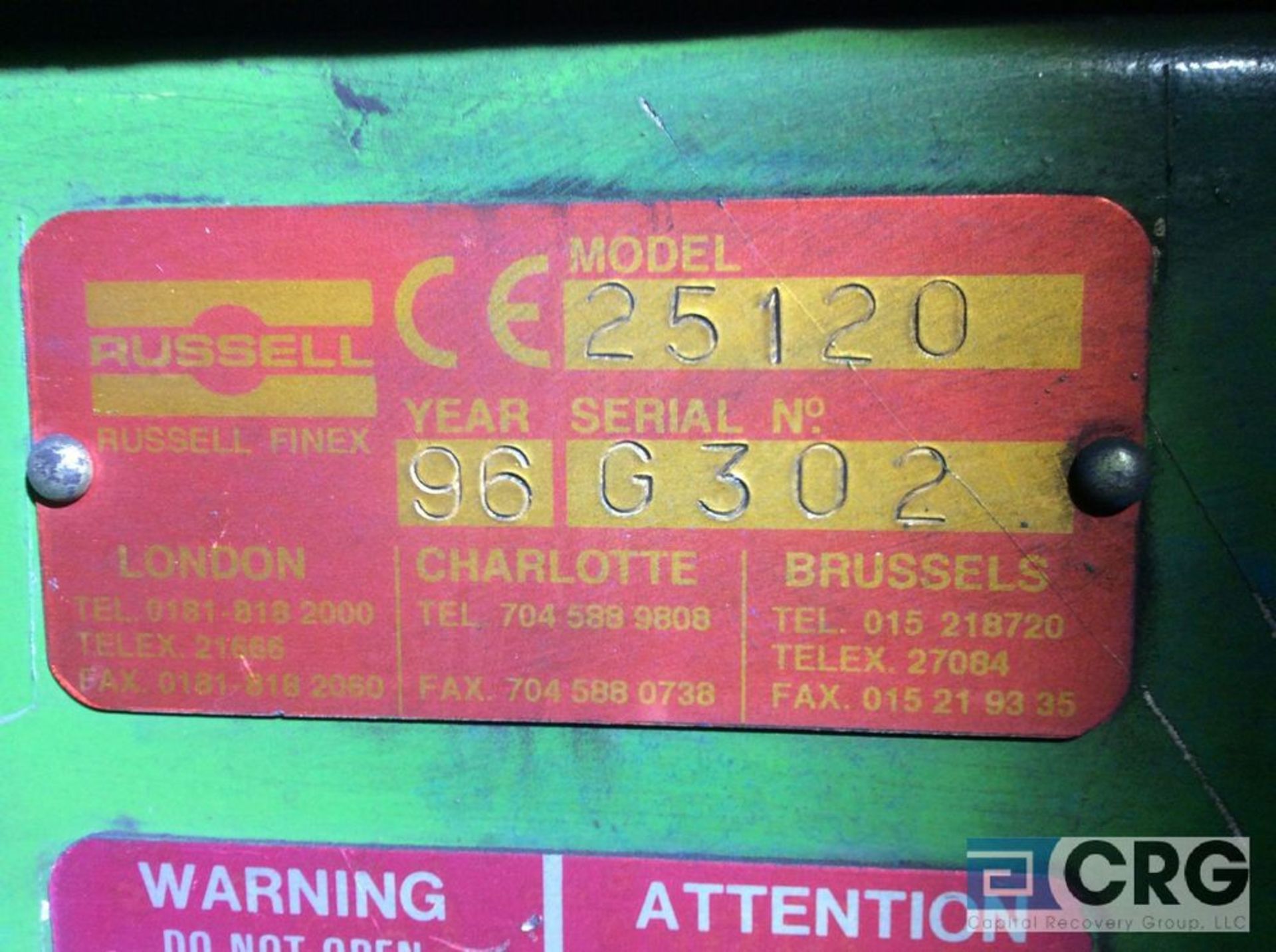 1996 Russell 48” stainless steelvibratory sieve screener, mn 25120, sn G302 - Image 2 of 2