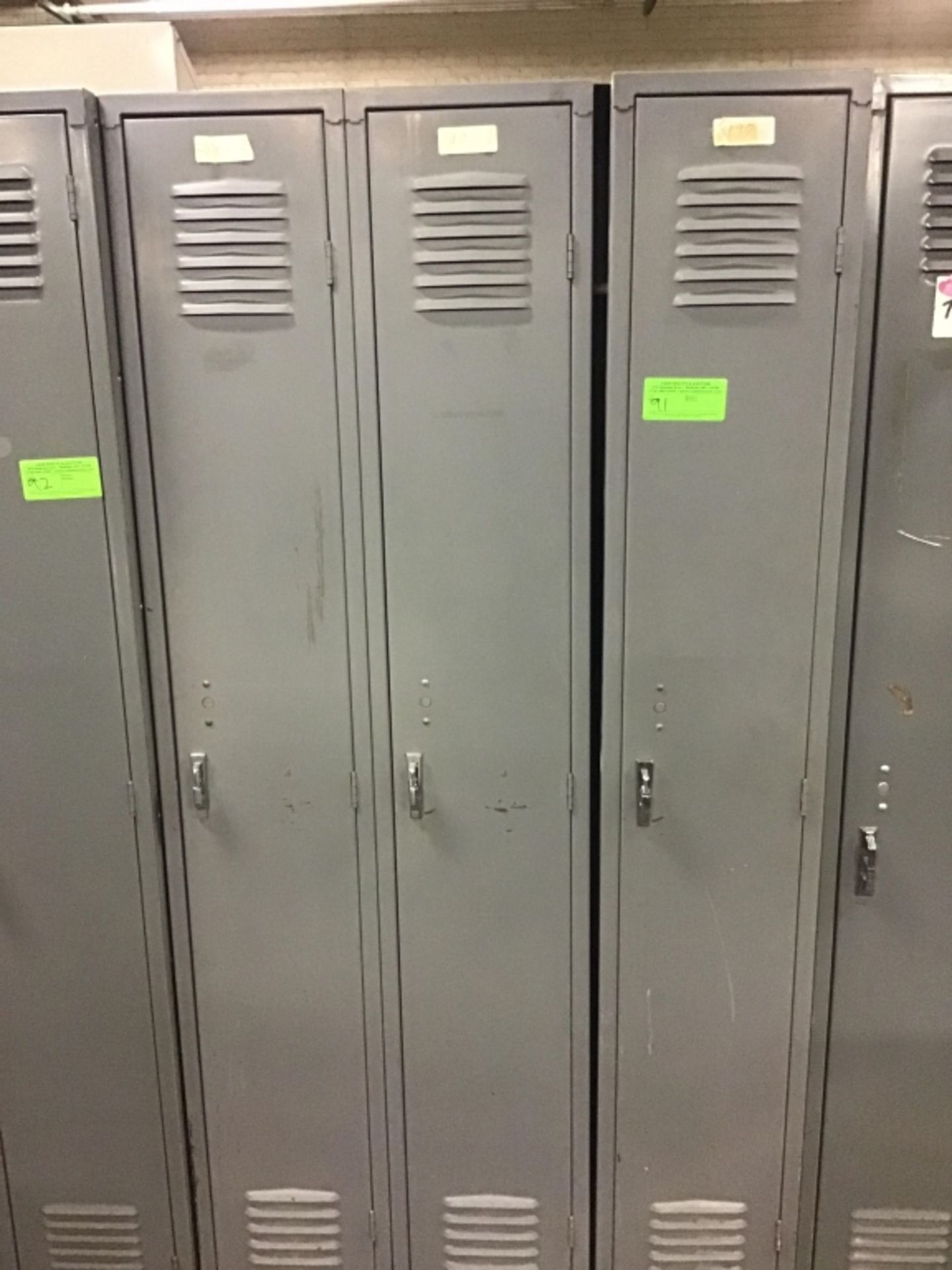 Three sections of single-sided lockers