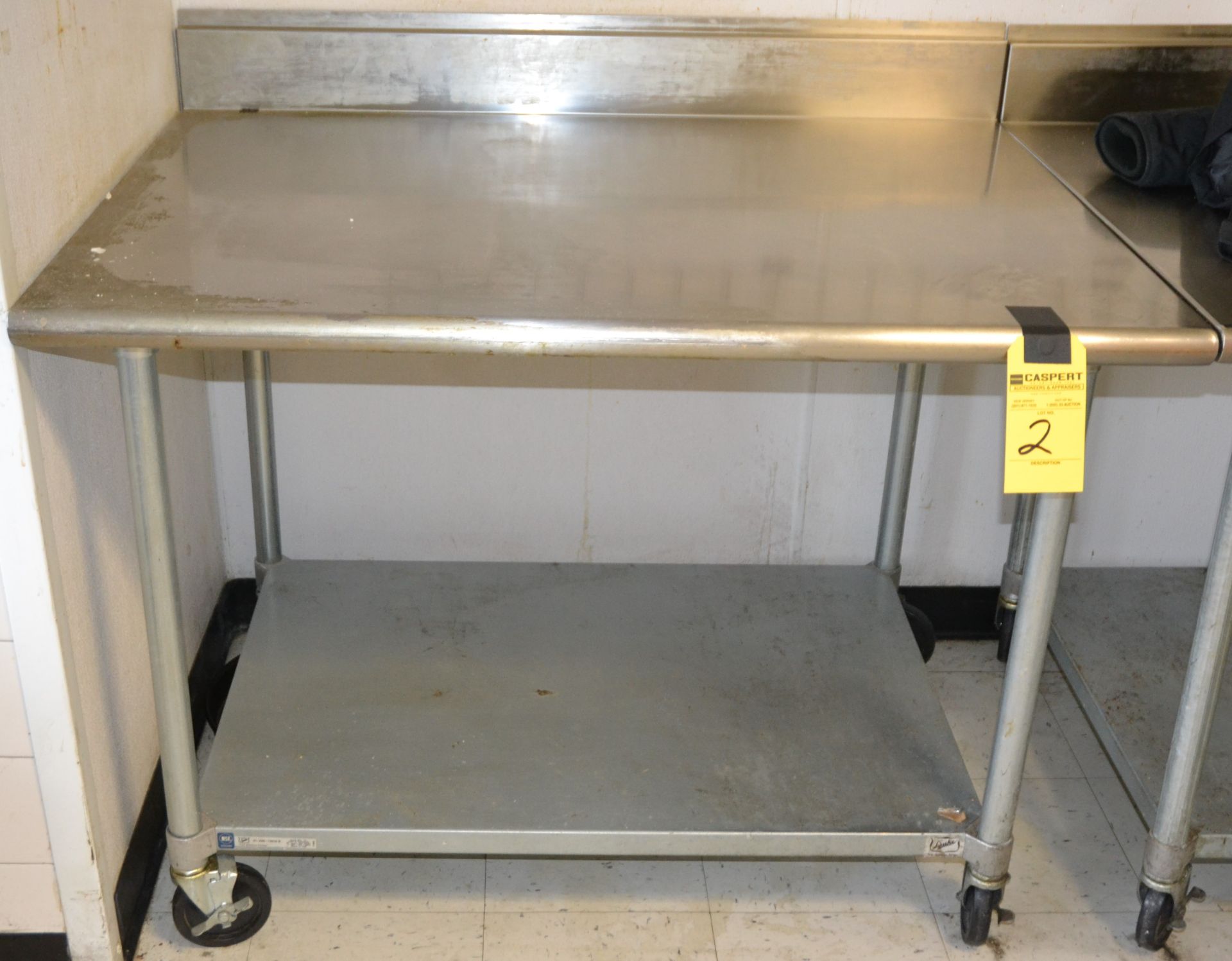 36" x 48" Rollling Stainless Steel Prep Table with Back Lip & Shelf