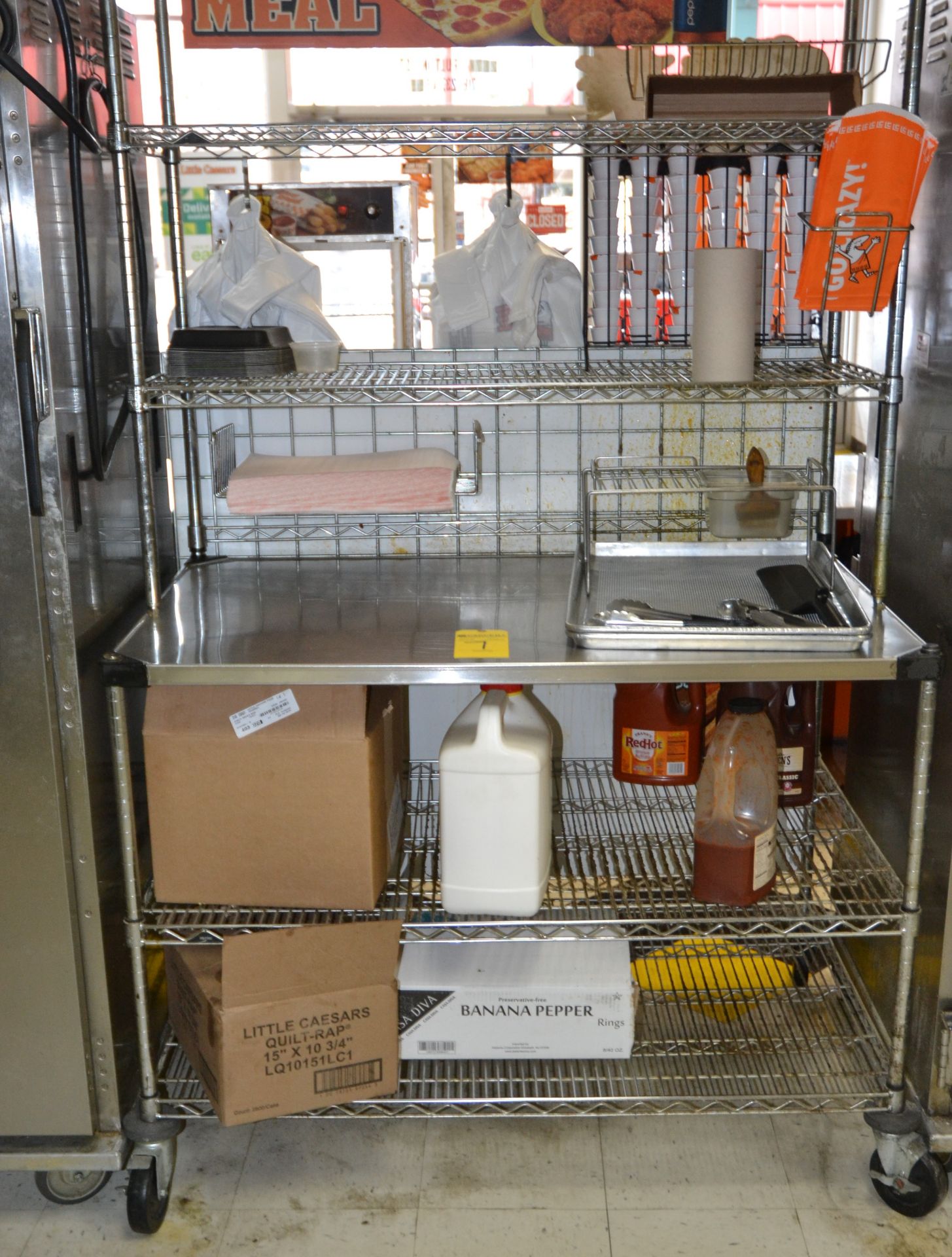 30" X 48" STAINLESS STEEL PREP TABLE, ROLLING WITH METRO HUTCH TOP
