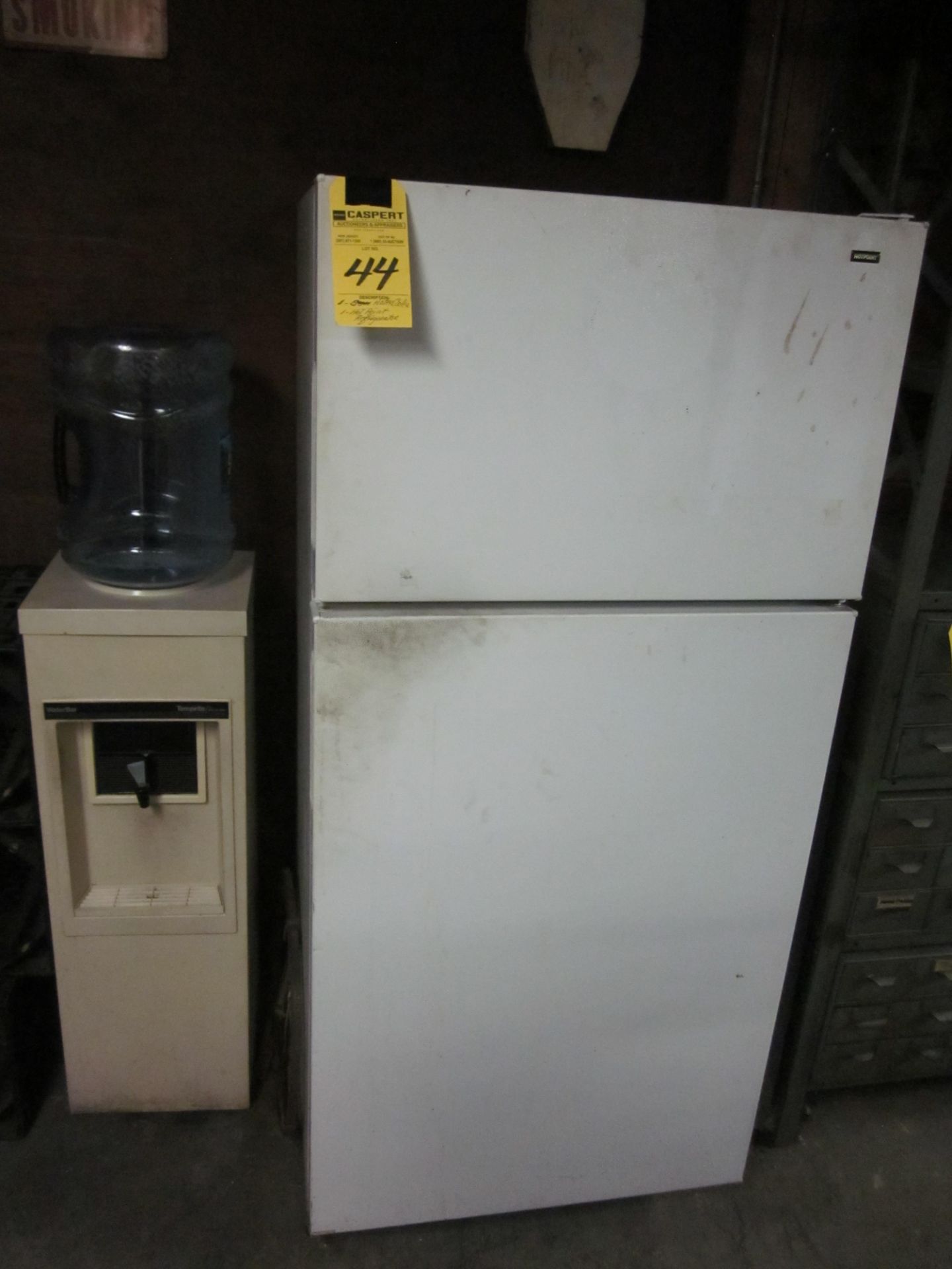 LOT- (2) WATER COOLERS, HOT POINT FRIDGE
