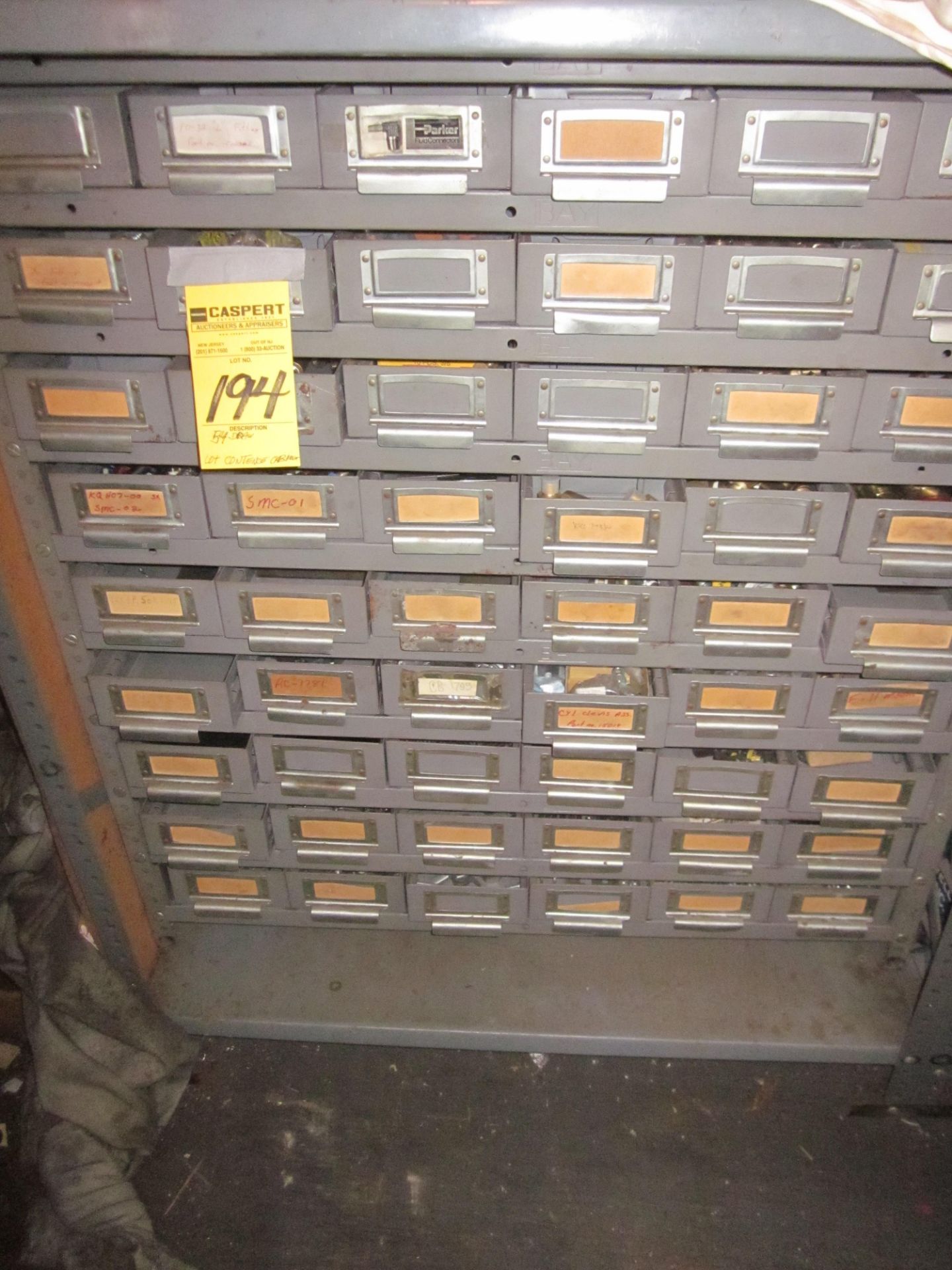 LOT - 54 BINS WITH HARDWARE AND PARTS