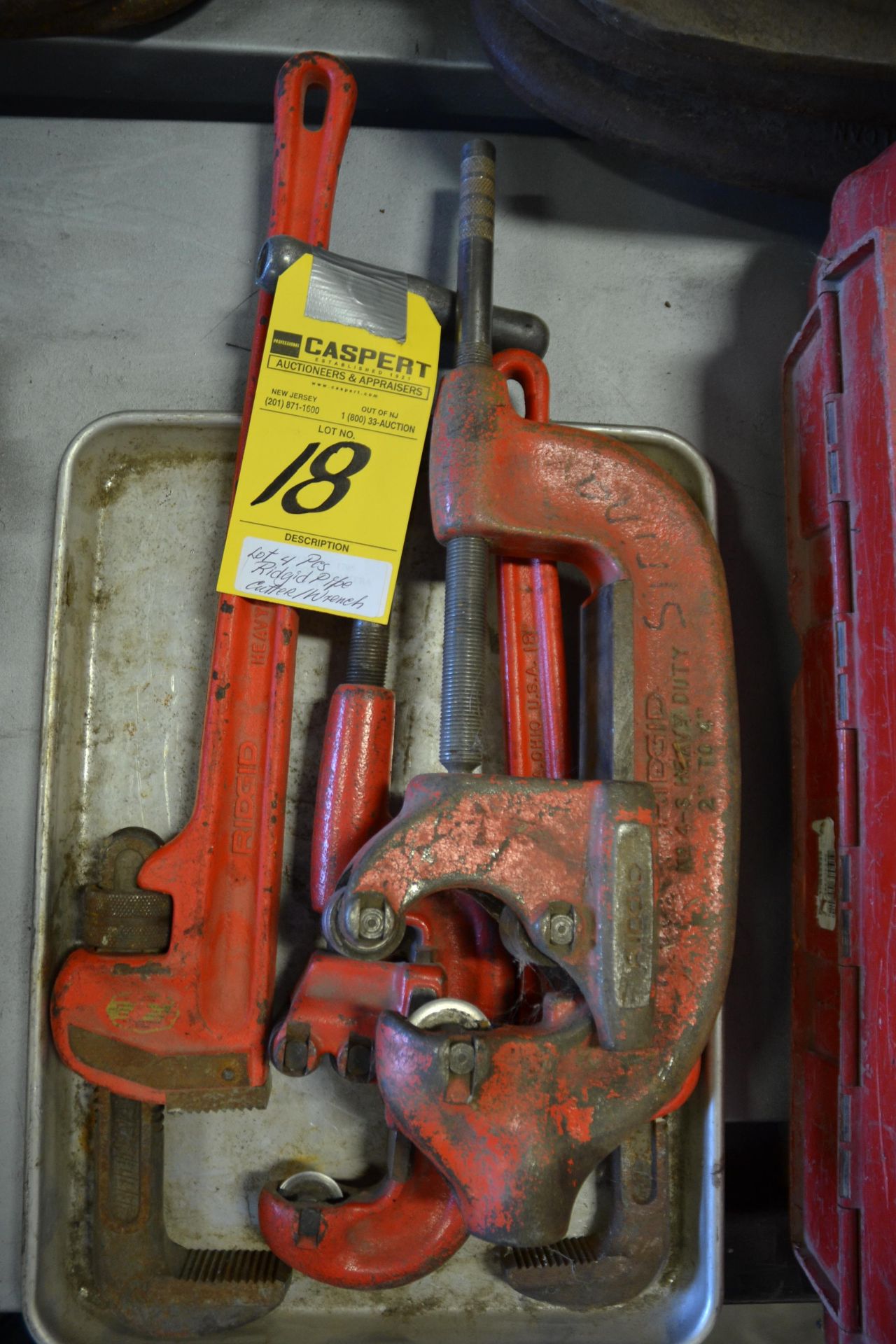 LOT - 4 PIECE RIDGID PIPE CUTTER/WRENCH