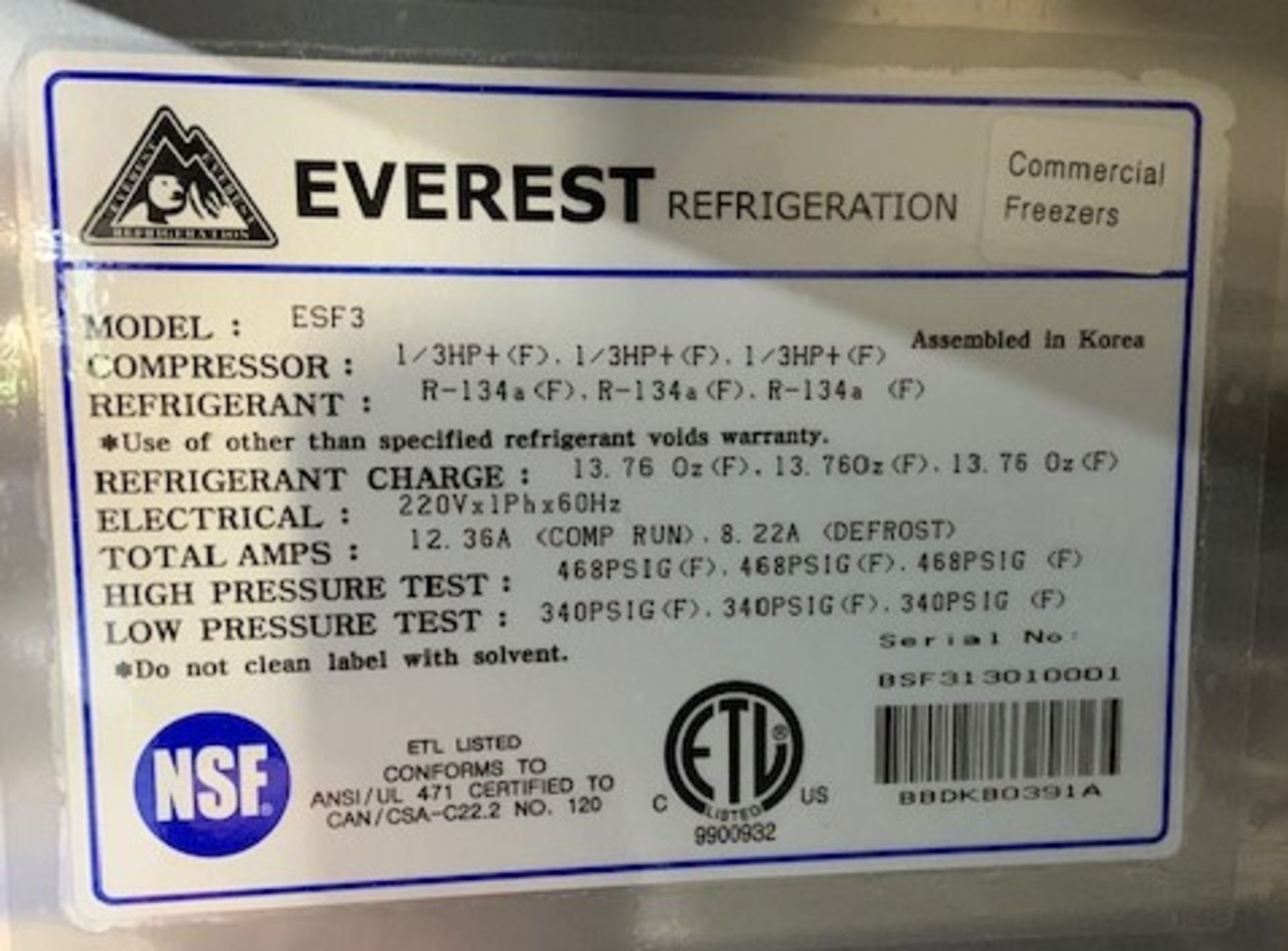 Everest Stainless Steel 3-Door Freezer, Model ESF3 - Image 3 of 3