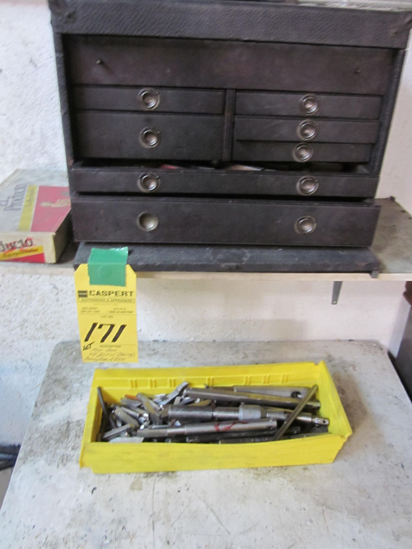 LOT-TOOL BOX & BIN W/ BITS & BORING BARS