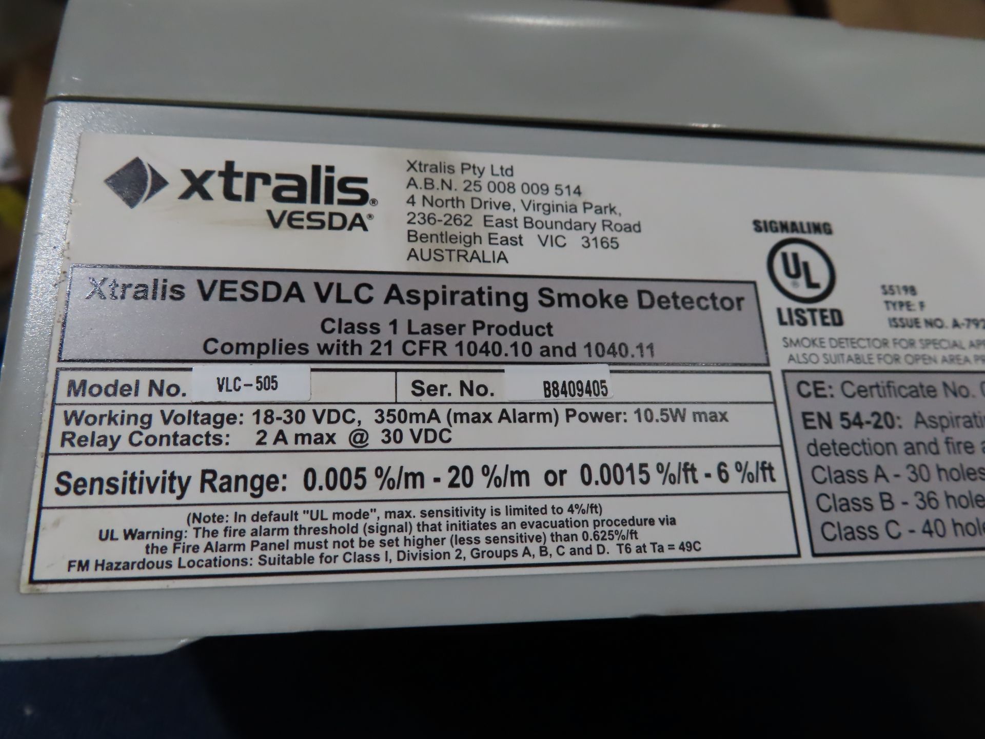 Xtralis Vesda model VLC-505, as always, with Brolyn LLC auctions, all lots can be picked up from - Image 2 of 2