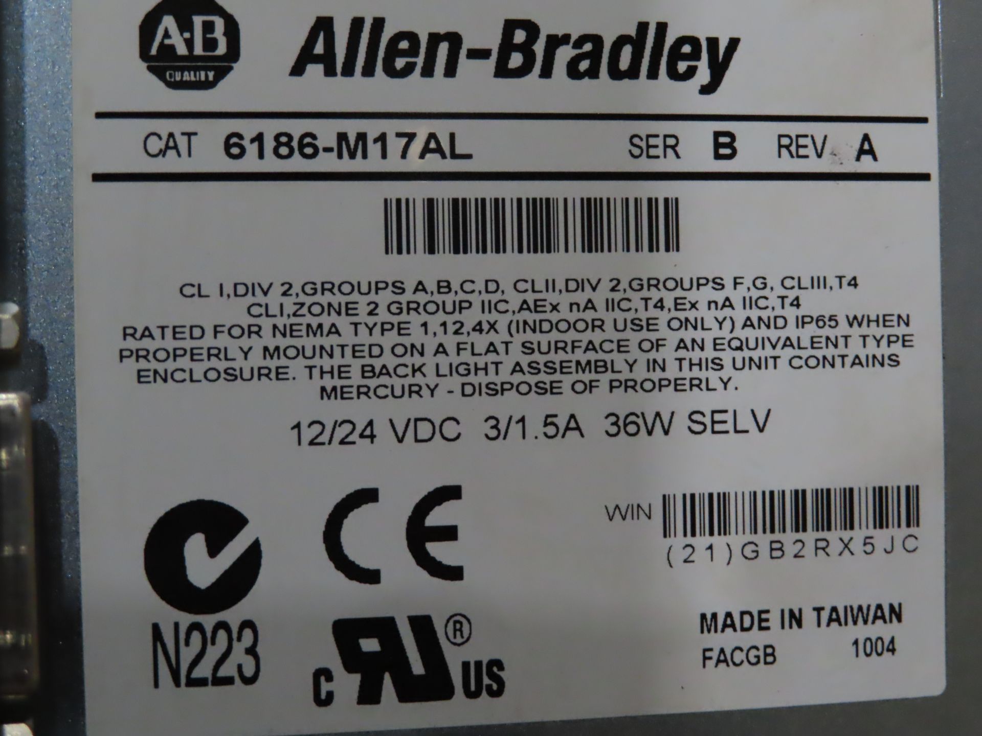 Allen Bradley Versaview 1700M catalog 6186-M17AL ser B rev A, as always, with Brolyn LLC auctions, - Image 3 of 3