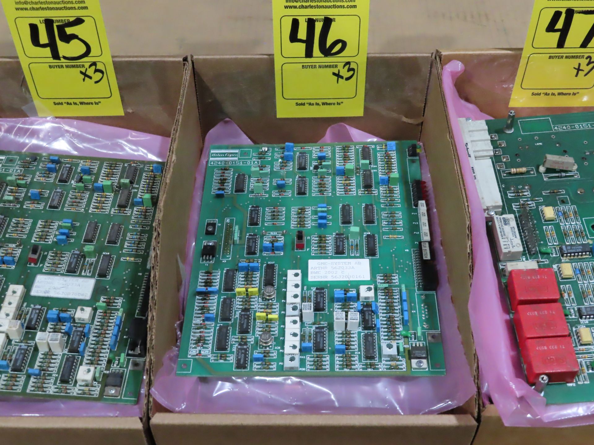 Qty 3 Altas Copco model 56J033A control boards, as always, with Brolyn LLC auctions, all lots can be