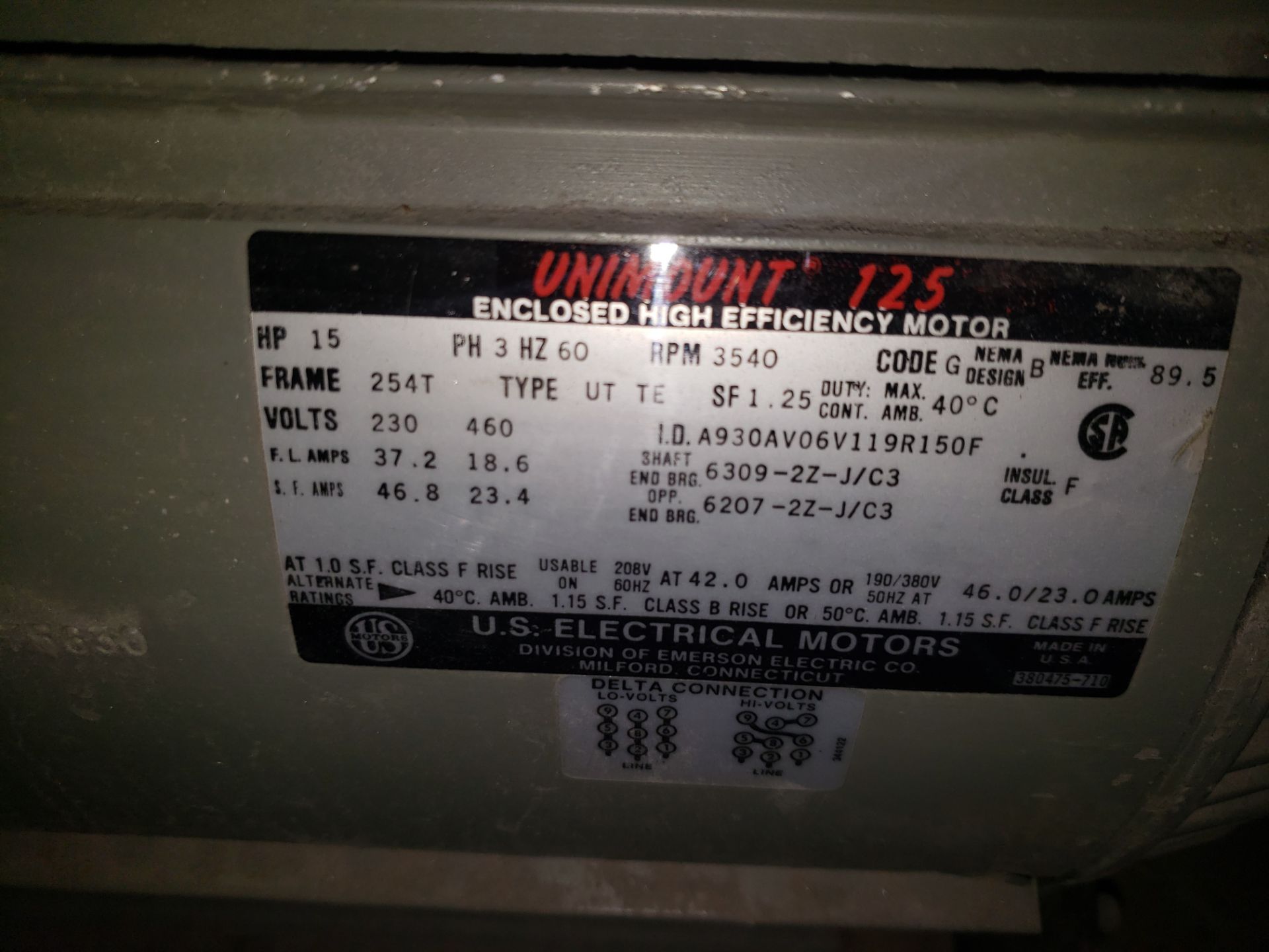 US ELECTRIC UNIMOUNT 125 AC MOTOR 15HP - Image 2 of 2