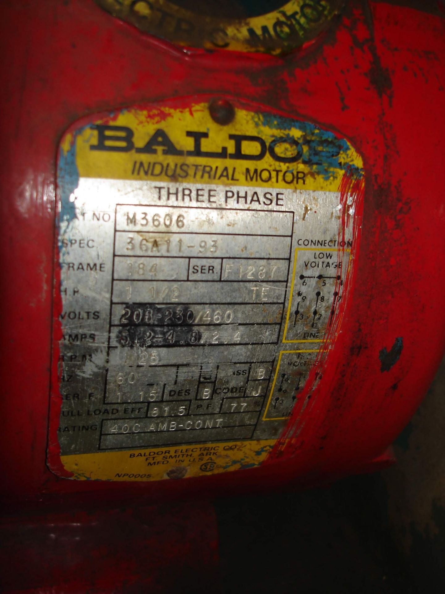 (1) BLOWER UNIT WITH BALDOR MOTOR M3606 1 1/2HP 1125RPM REFER TO PHOTOS! - Image 2 of 3