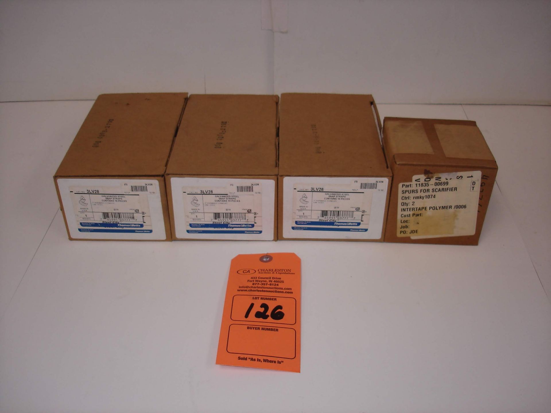 (4) MISC ELECTRICAL FITTINGS AND MORE: THOMAS AND BETTS GALVANIZED STEEL SNAP STRAPS 10/BOX AND