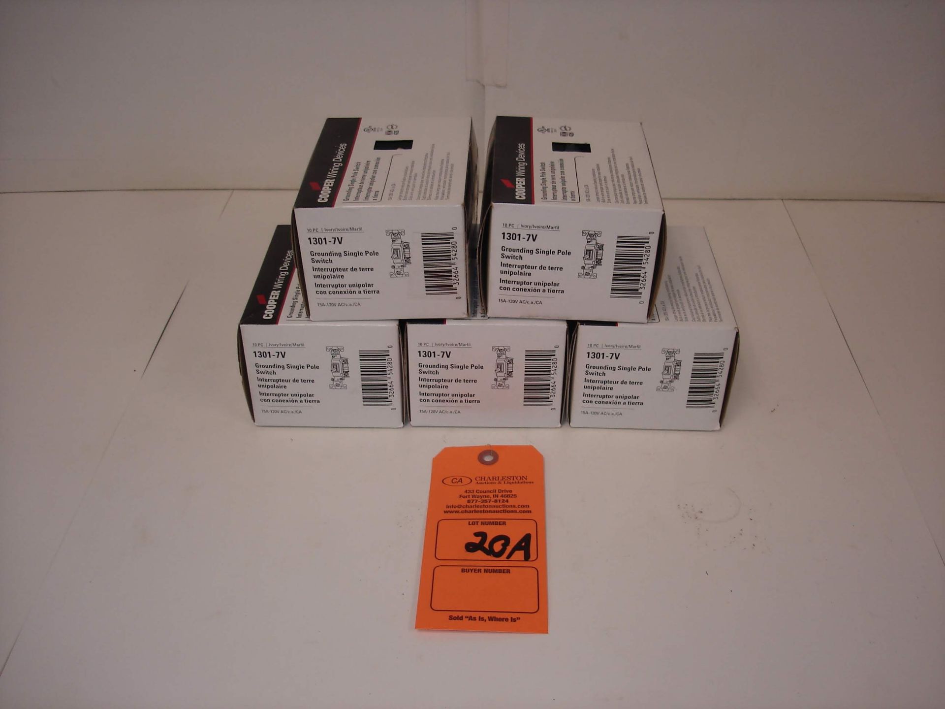 (5) COOPER 1301-7V IVORY SWITCH 10/BOX REFER TO PHOTOS!