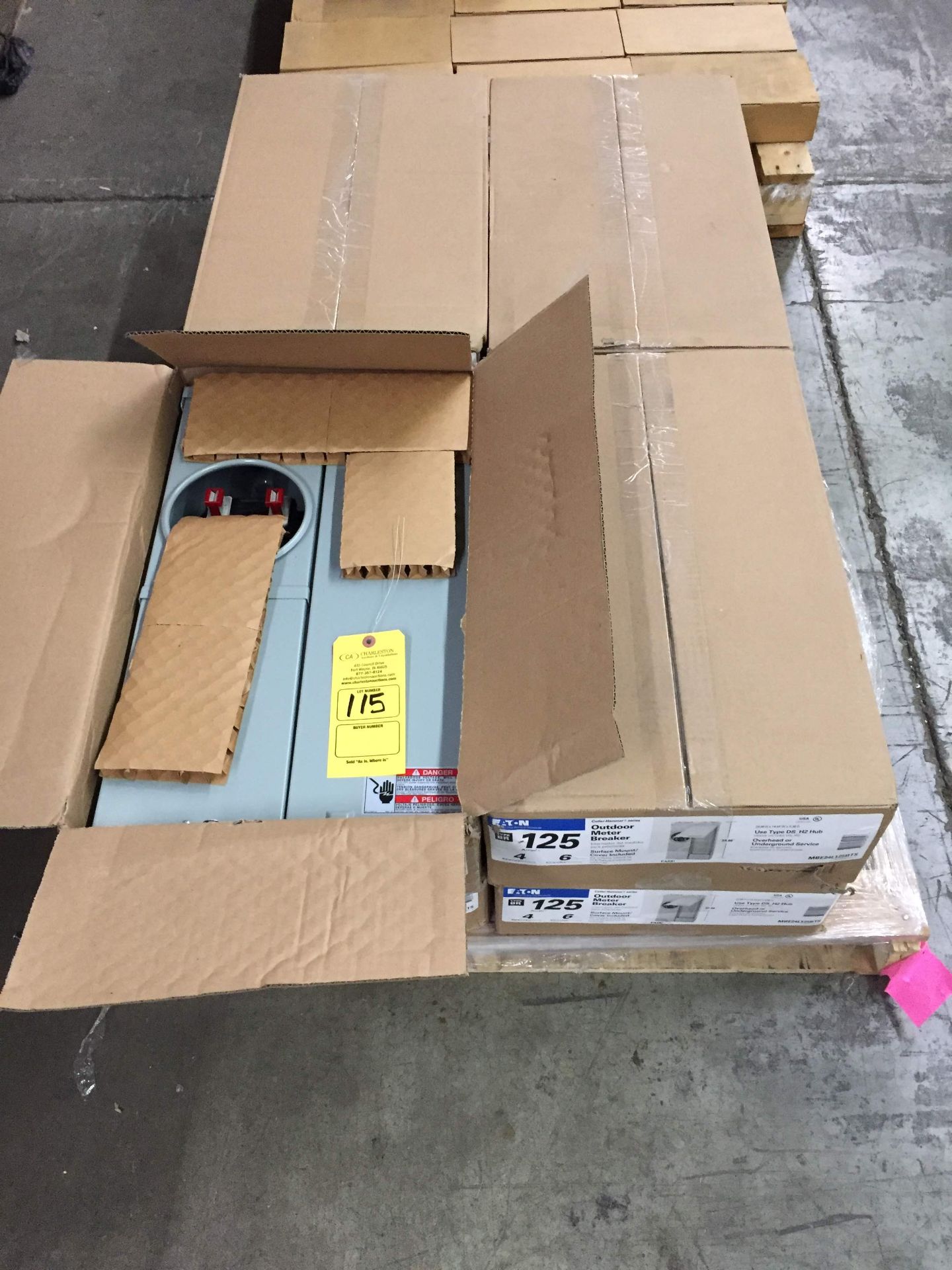 PALLET OF (8) EATON 125A OUTDOOR METER BREAKERS; 4 SPACE; 6 CIRCUITS C#MBE24L125BTS