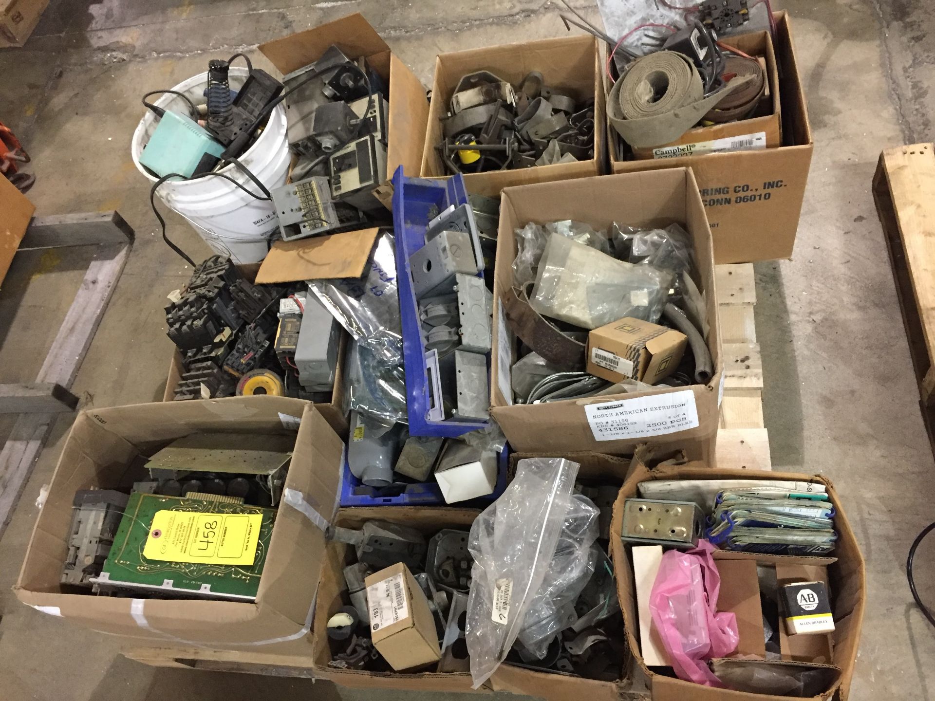 PALLET OF MISC. INCLUDING ELECTRICAL HARDWARE