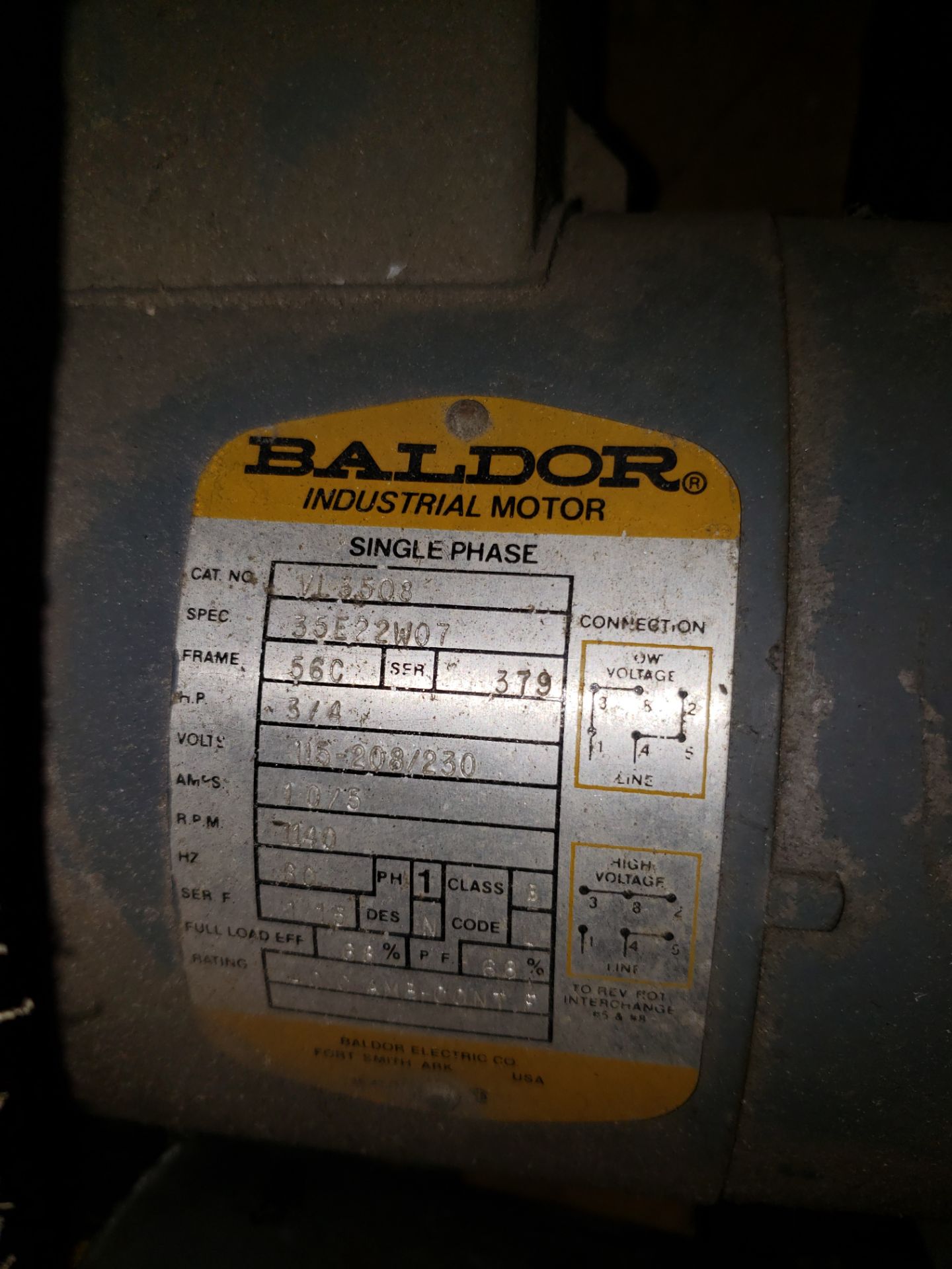 (1) 3/4 BALDOR ELECTRIC MOTOR (1) 2 HP BALDOR ELECTRIC MOTOR (1) 1/2 HP BALDOR ELECTRIC MOTOR (1) - Image 5 of 5