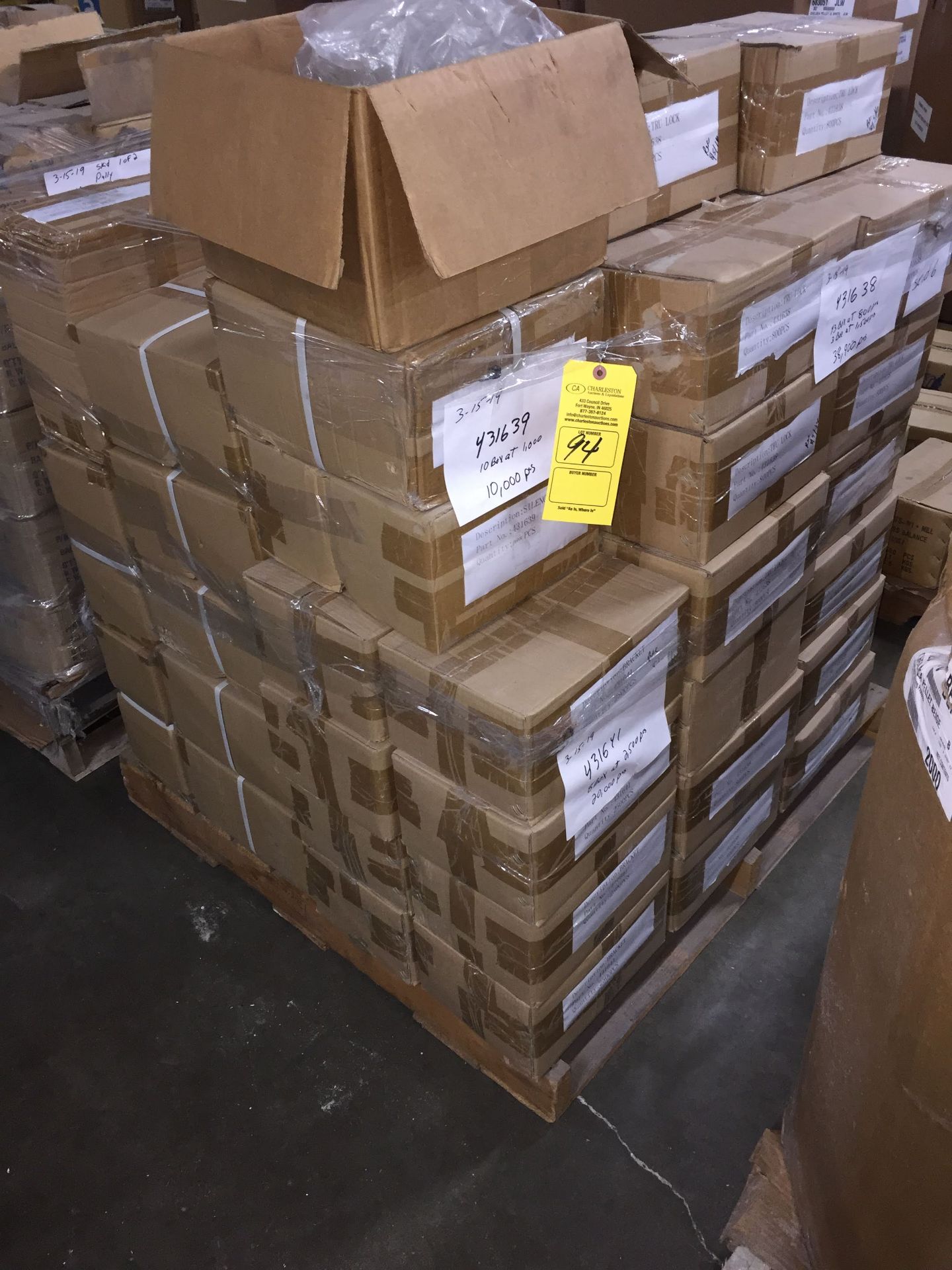 PALLET OF VARIOUS BRACKETS (20,000 PIECES); TRUE LOCK (38,900 PIECES); SILENCER (10,000 PIECES)