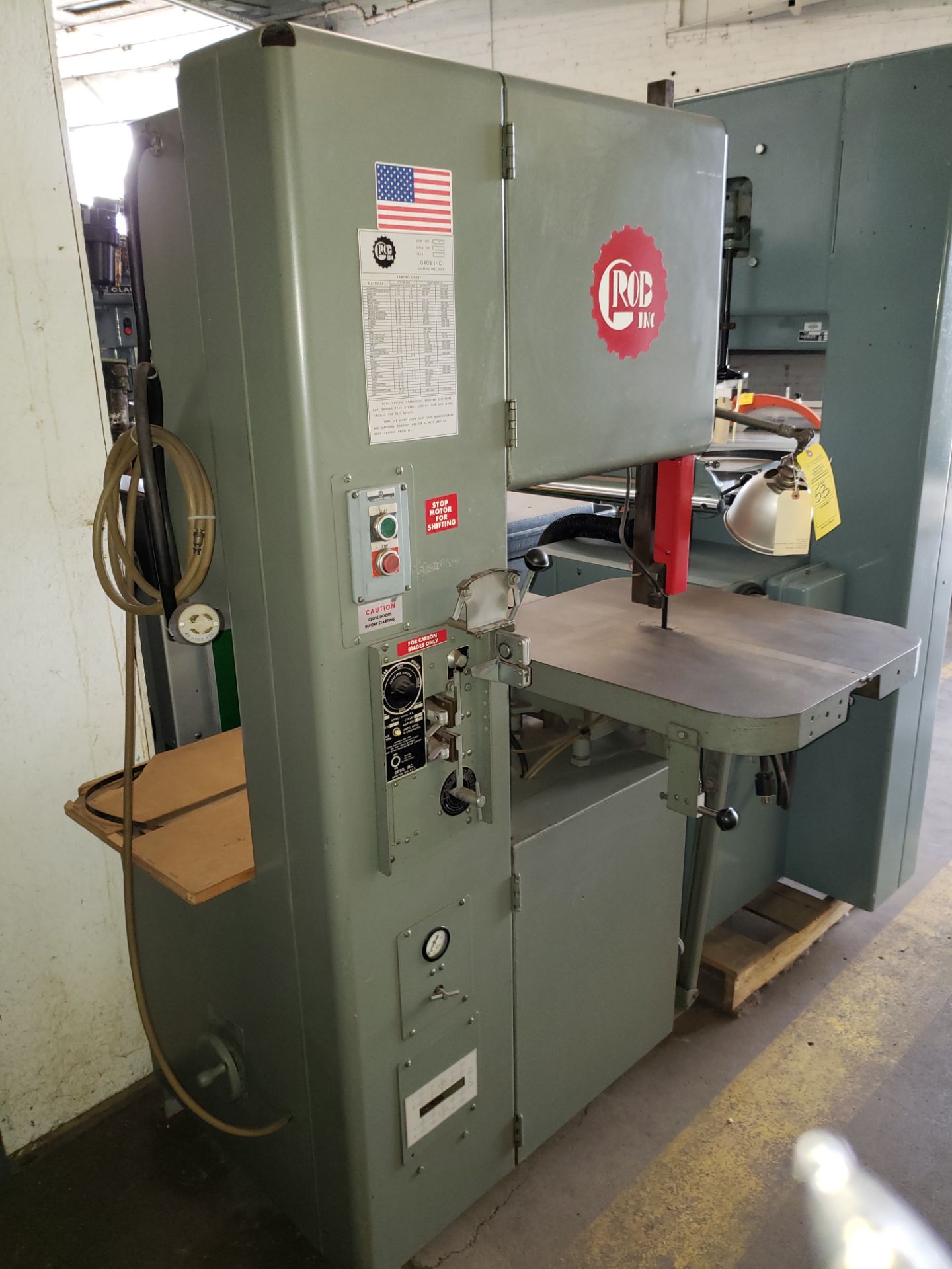 1984 GROB VERTICAL BAND SAW W/ BLADE WELDER S#4525 TYPE-4V-18 18" THROAT - Image 4 of 4