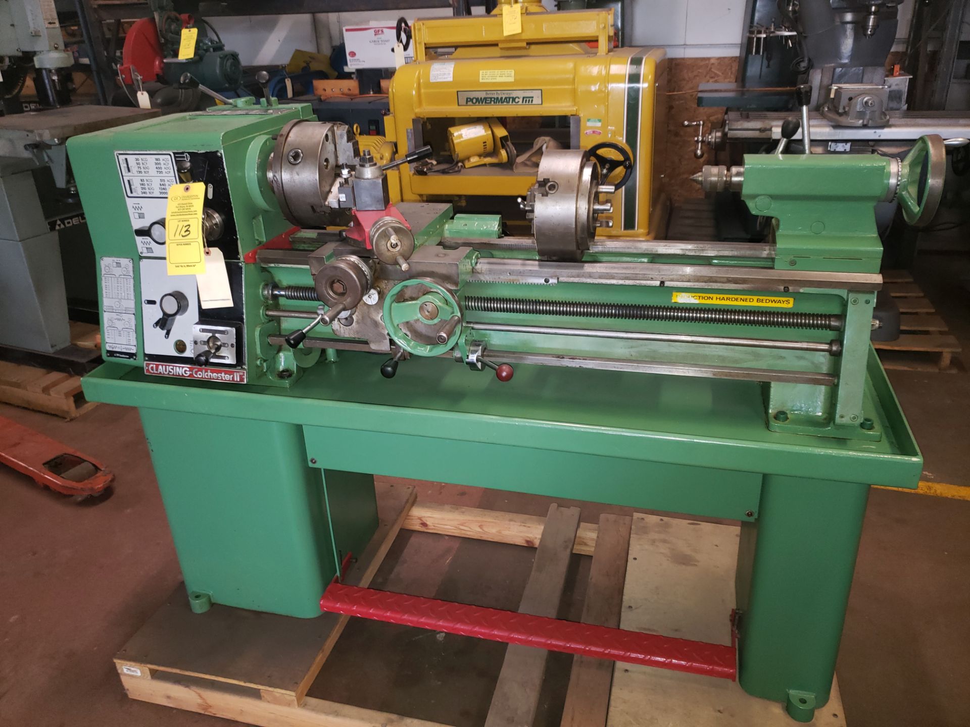CLAUSING COLCHESTER 11" LATHE 11" SWING X 30" DBC (FRONT RACK NEEDS REPLACED AS PICTURED) 3+4 JAW