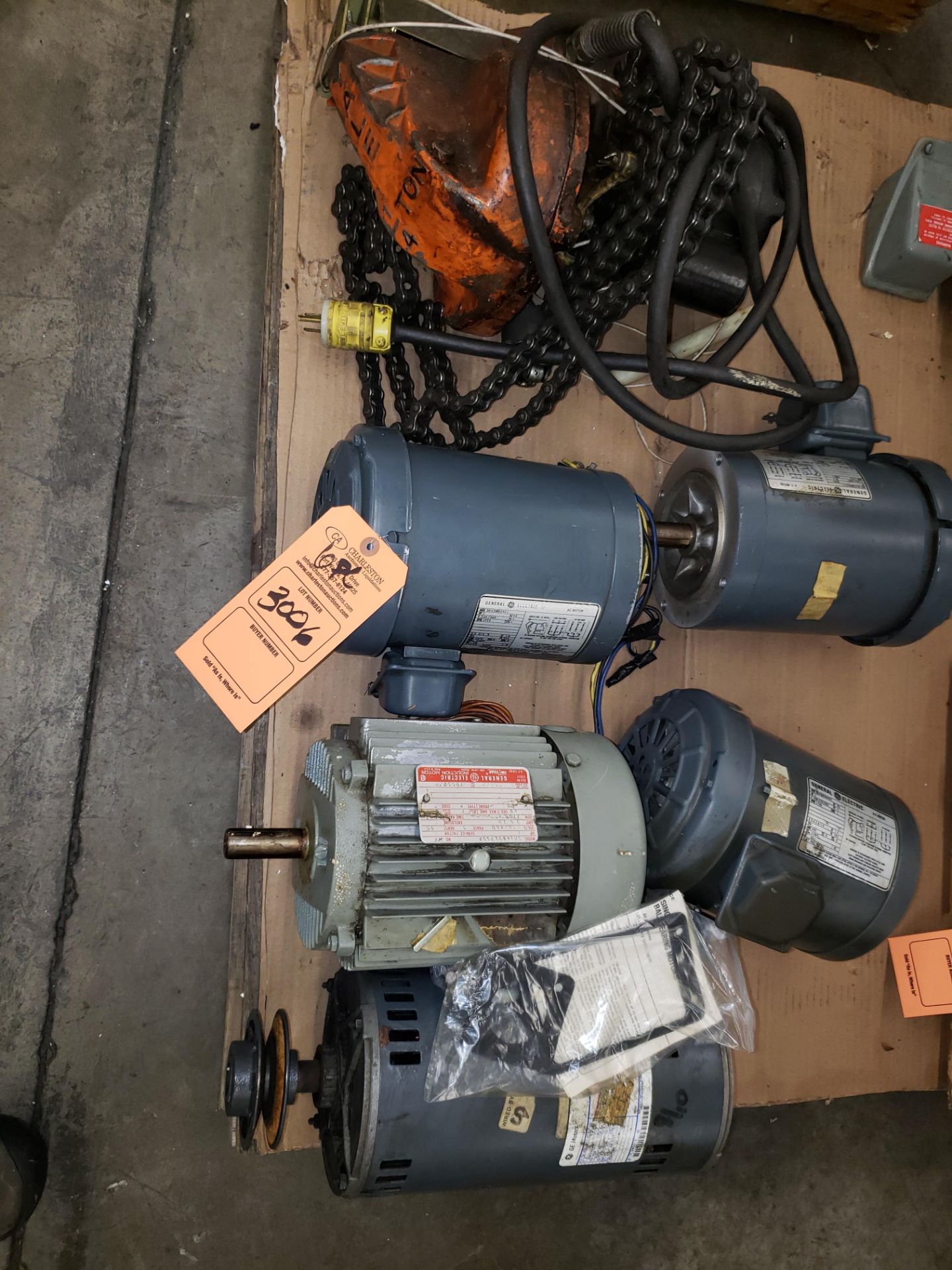 (5) AC MOTORS (1)GE 5 HP (4) GE 1 HP; (1) YALE ¼ TON ELECTRIC CHAIN HOIST (LOCATED AT: 3919 ENGLE