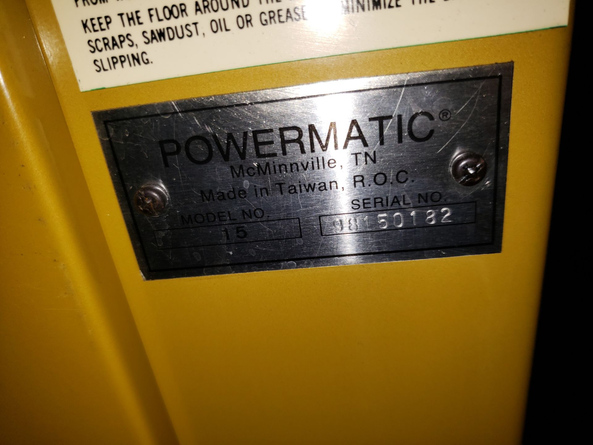 POWERMATIC PLANER MODEL-15 S#98150182 15" X 6" 3HP/3PH - Image 2 of 3