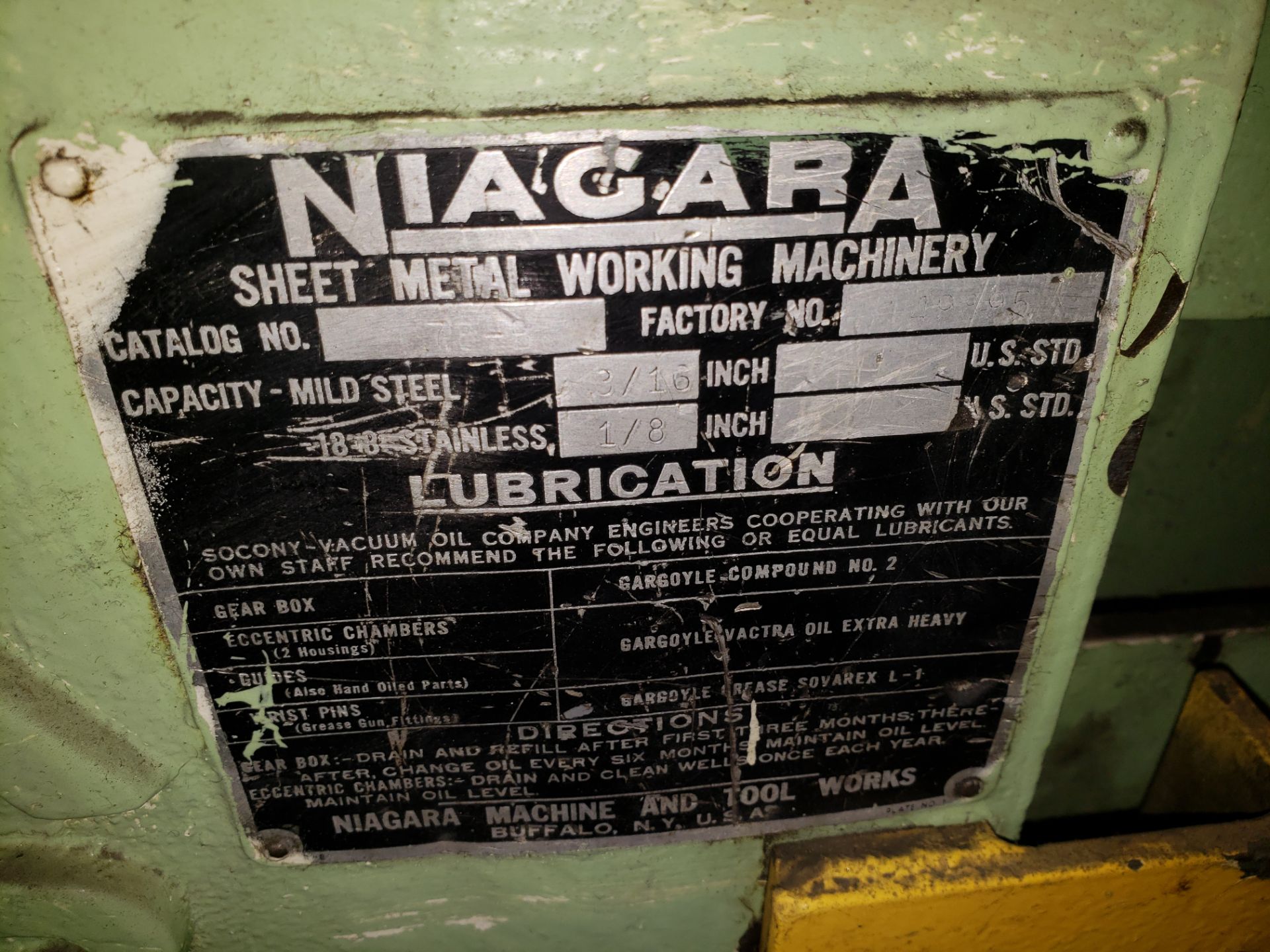 NIAGARA 8' POWER SQUARING SHEAR, MODEL 78-B, 3/16" MILD STEEL, S#49895 (LOCATED AT: 1171 GRILL - Image 2 of 4