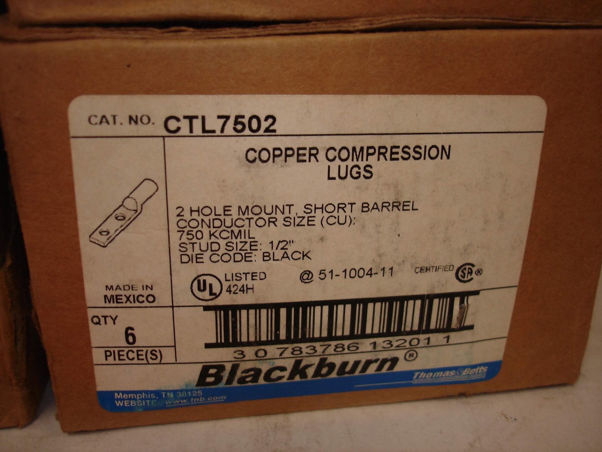 (5 BOXES/QTY 6 PER BOX) BRAND NEW THOMAS & BETTS BLACKBURN COPPER COMPRESSION LUGS CTL7502 ( - Image 2 of 2