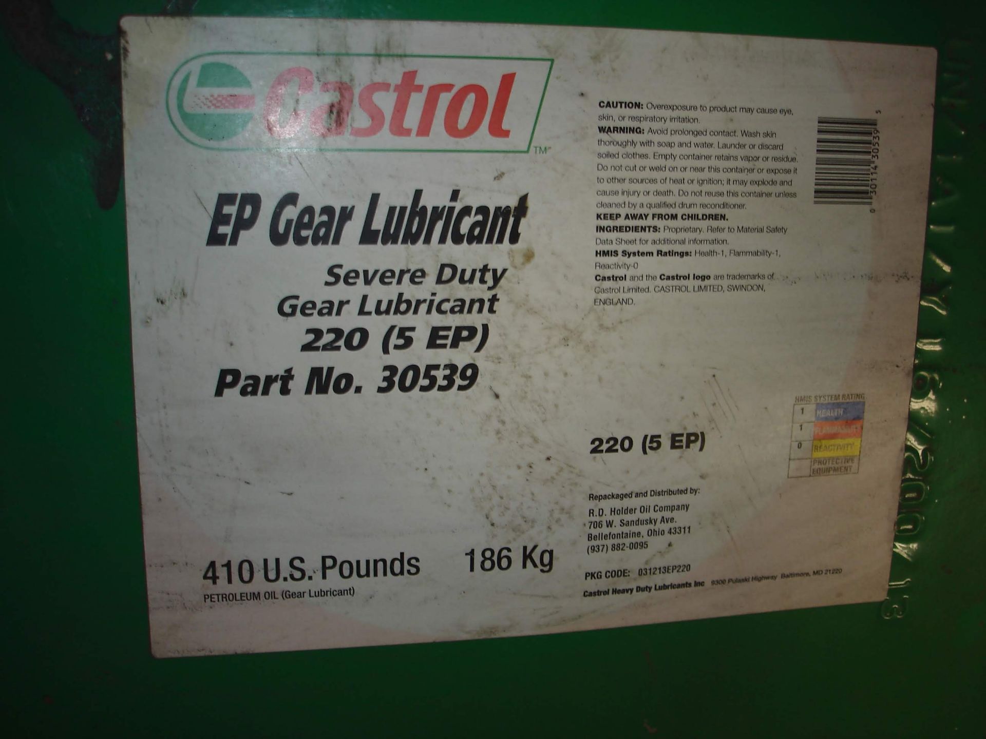 (1) NEW CASTROL EP GEAR LUBRICANT SEVERE DUTY 220 (5 EP) 30539 (LOCATED AT: 1200 KIBBY STREET BLDG - Image 2 of 2