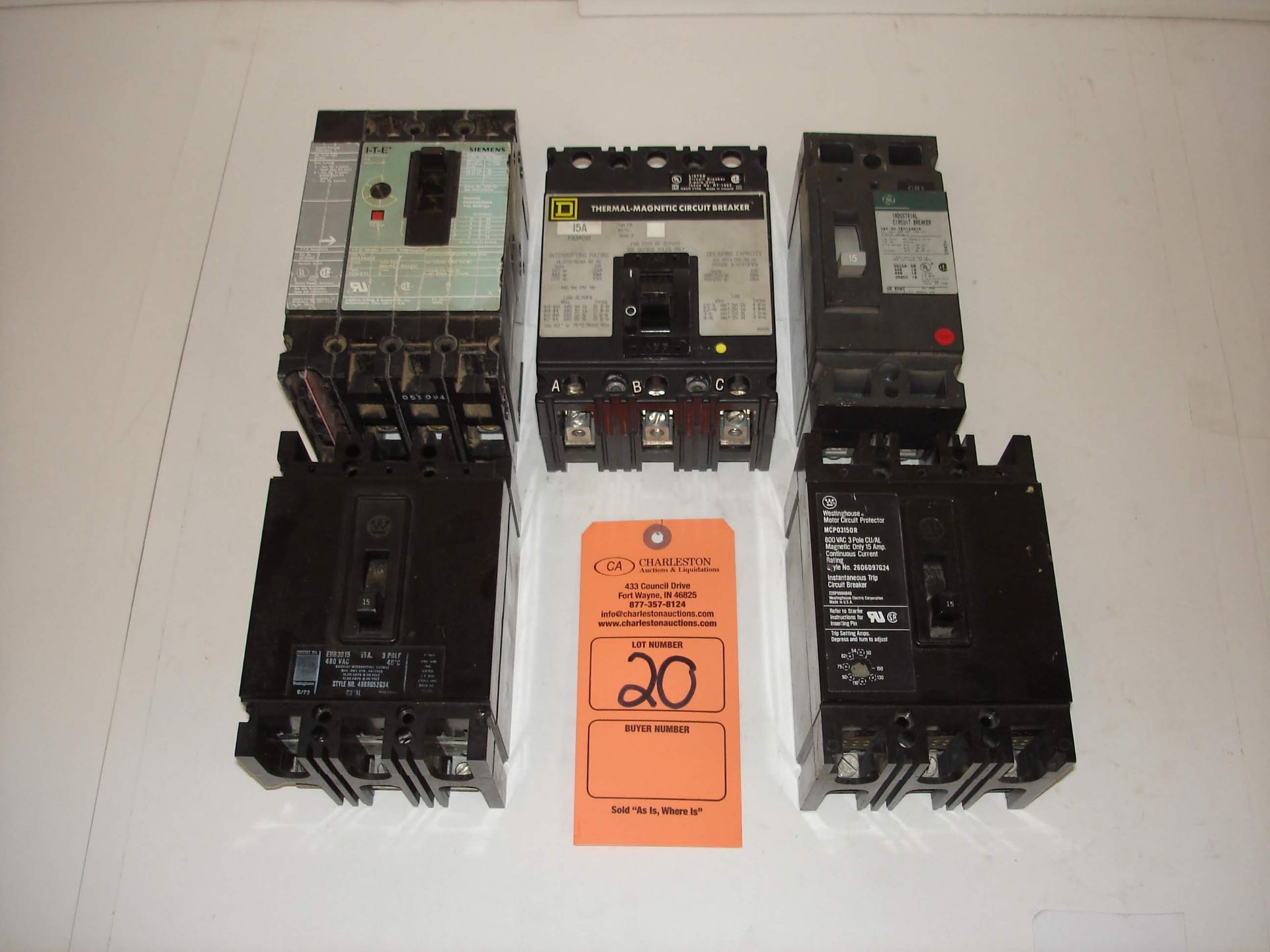 (5) MISC BRANDED BREAKERS: SQUARE D FA34015 AND ALL OTHER ITEMS INCLUDED IN PHOTOS! (LOCATED AT: