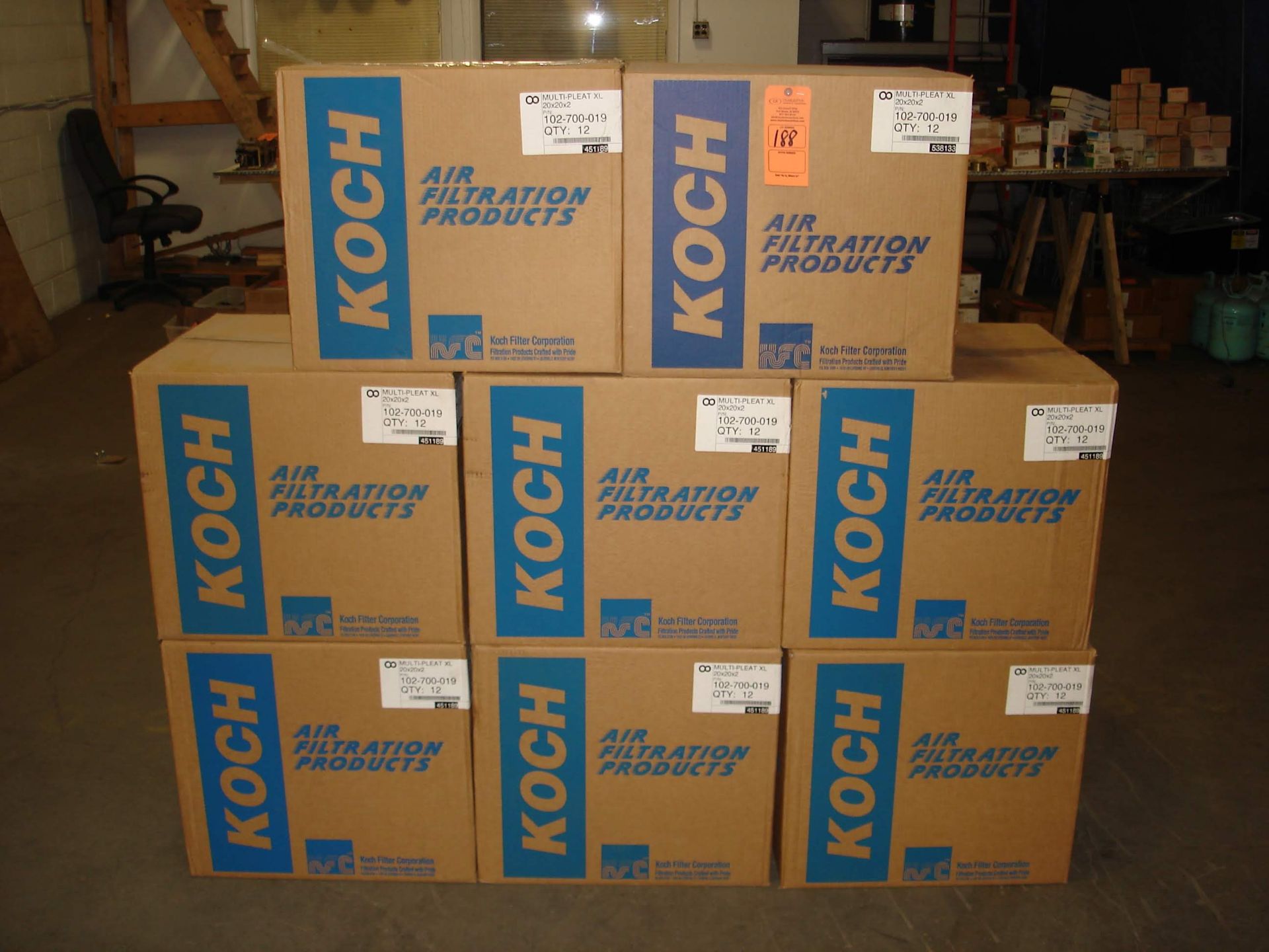 (8 BOXES/12 FILTERS PER BOX) NEW KOCH INDUSTRIAL HVAC MULTI PLEAT XL FILTERS 20X20X2 102-700-019 (