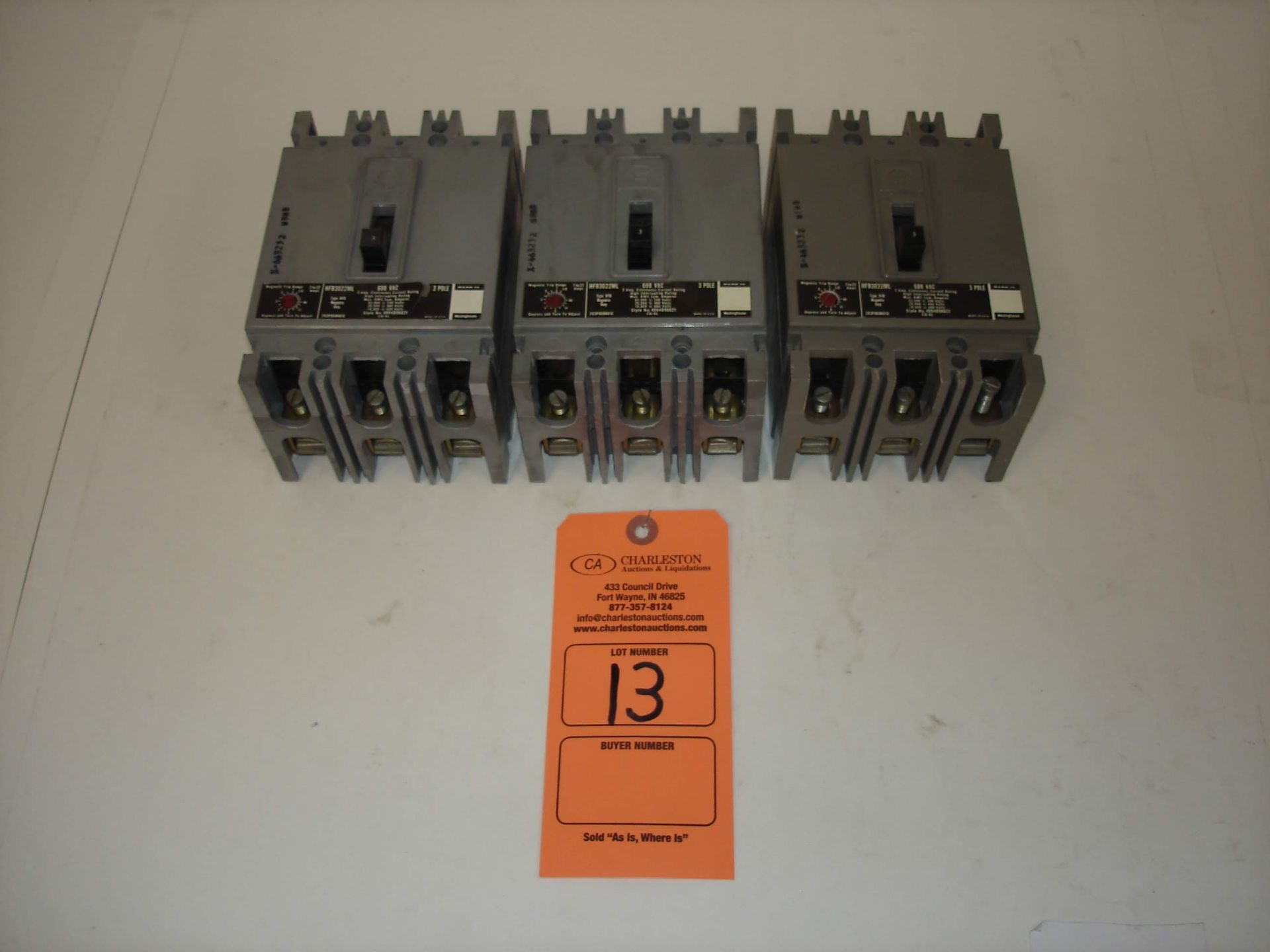 (3) WESTINGHOUSE MARK 75 BREAKERS HFB3022ML: ALL ITEMS INCLUDED IN PHOTOS! (LOCATED AT: 1200 KIBBY