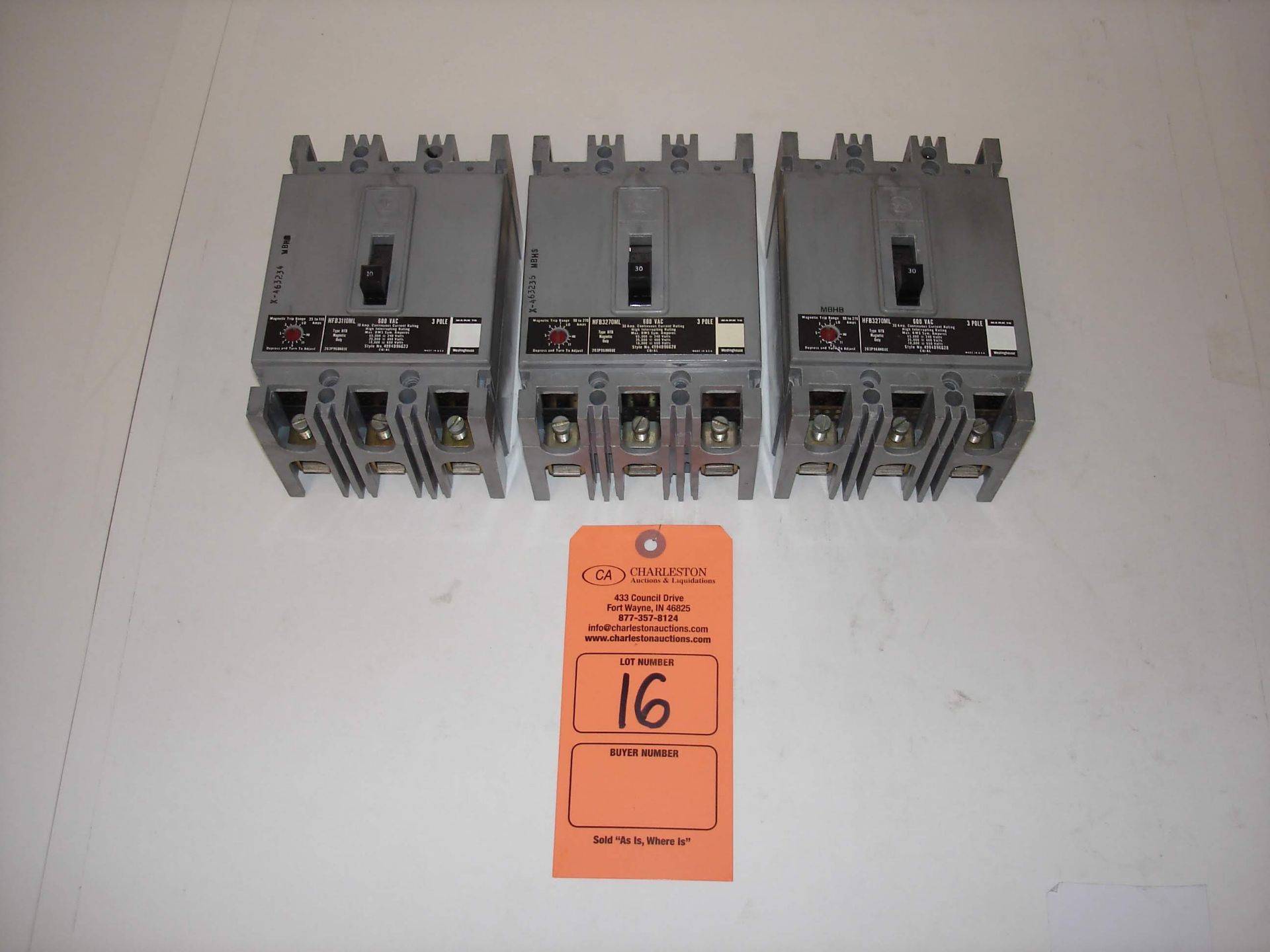 (3) WESTINGHOUSE MARK 75 HFB3110ML BREAKERS AND ALL OTHER ITEMS INCLUDED IN PHOTOS! (LOCATED AT: