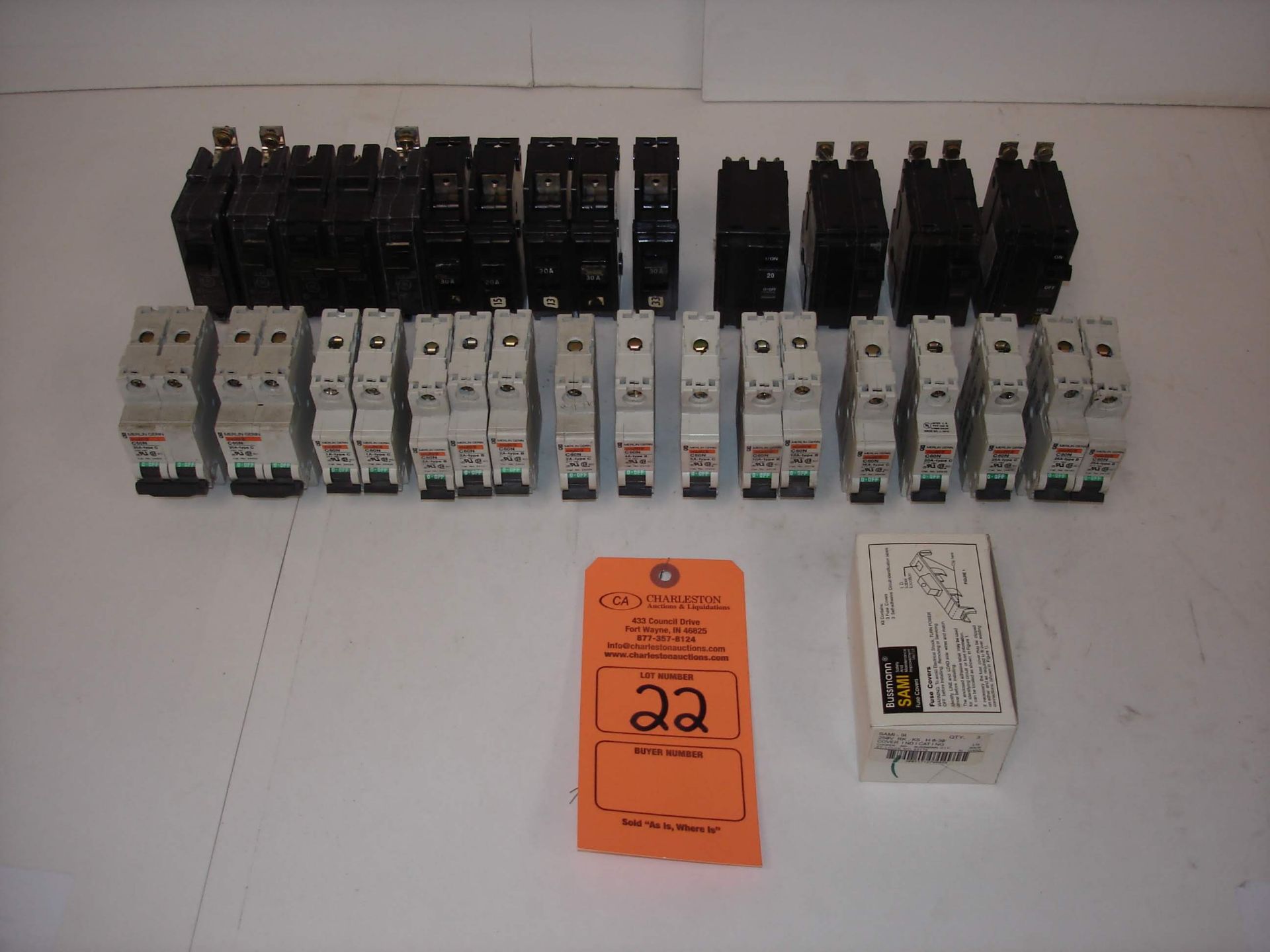 (25+) MISC BRANDED BREAKERS: MERLIN GERIN C60N AND ALL OTHER ITEMS INCLUDED IN PHOTOS! (LOCATED