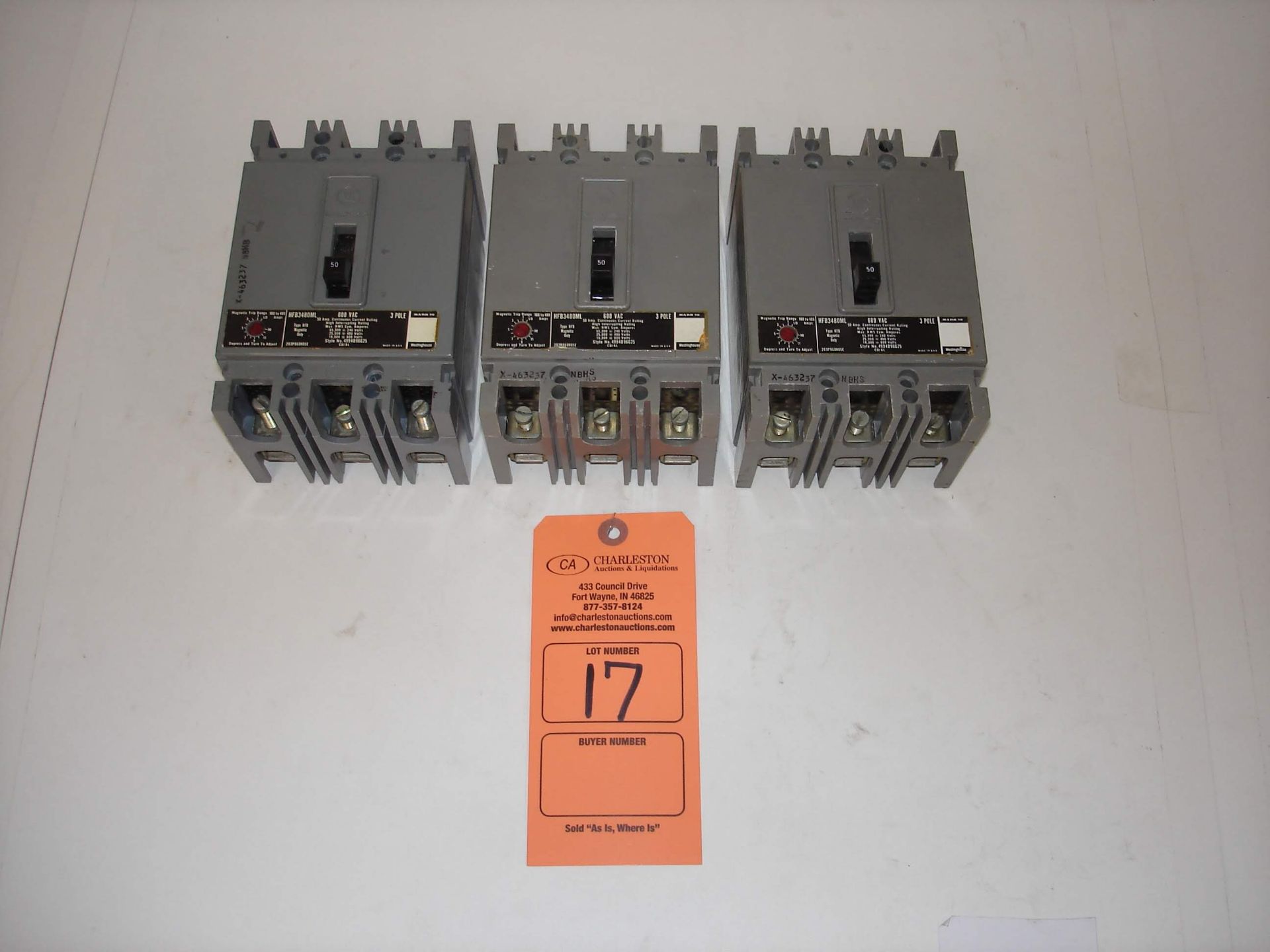 (3) WESTINGHOUSE MARK 75 HFB3480ML BREAKERS AND ALL OTHER ITEMS INCLUDED IN PHOTOS! (LOCATED AT: