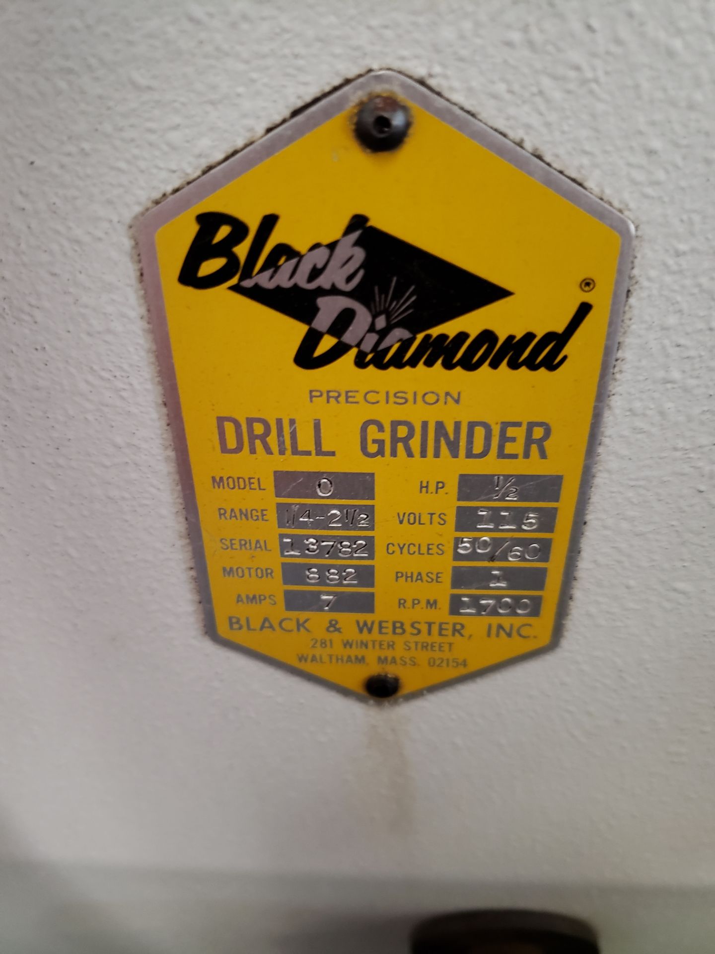 BLACK DIAMOND PRECISION DRILL GRINDER MODEL-0 S#13782 ½HP RANGE ¼-2½ 1 PHASE - Bild 2 aus 3