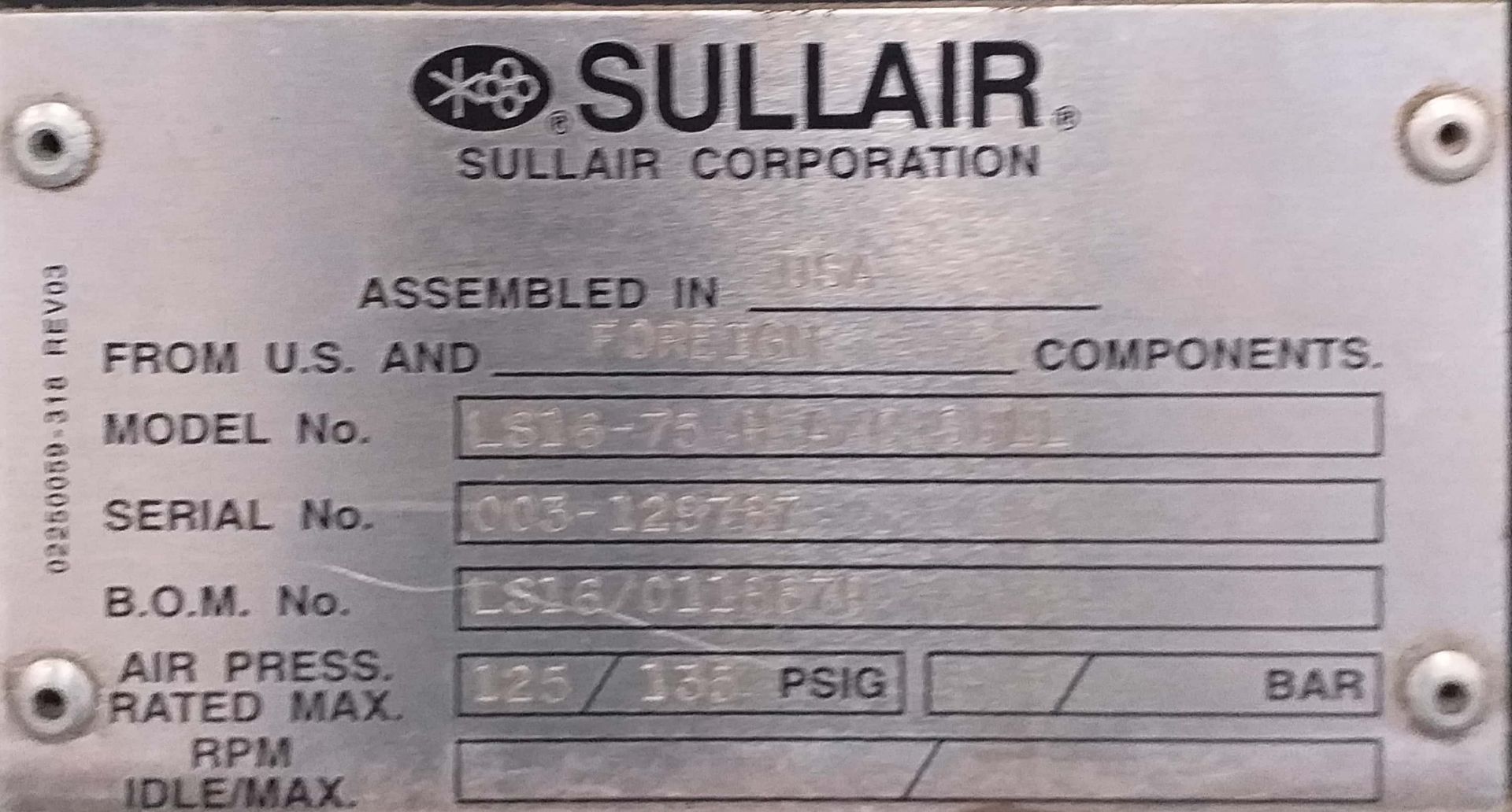 SULLAIR Air compressor, Modelo SR-400, N/S 2150150002, 150HP; Compresor de aire - Image 2 of 2