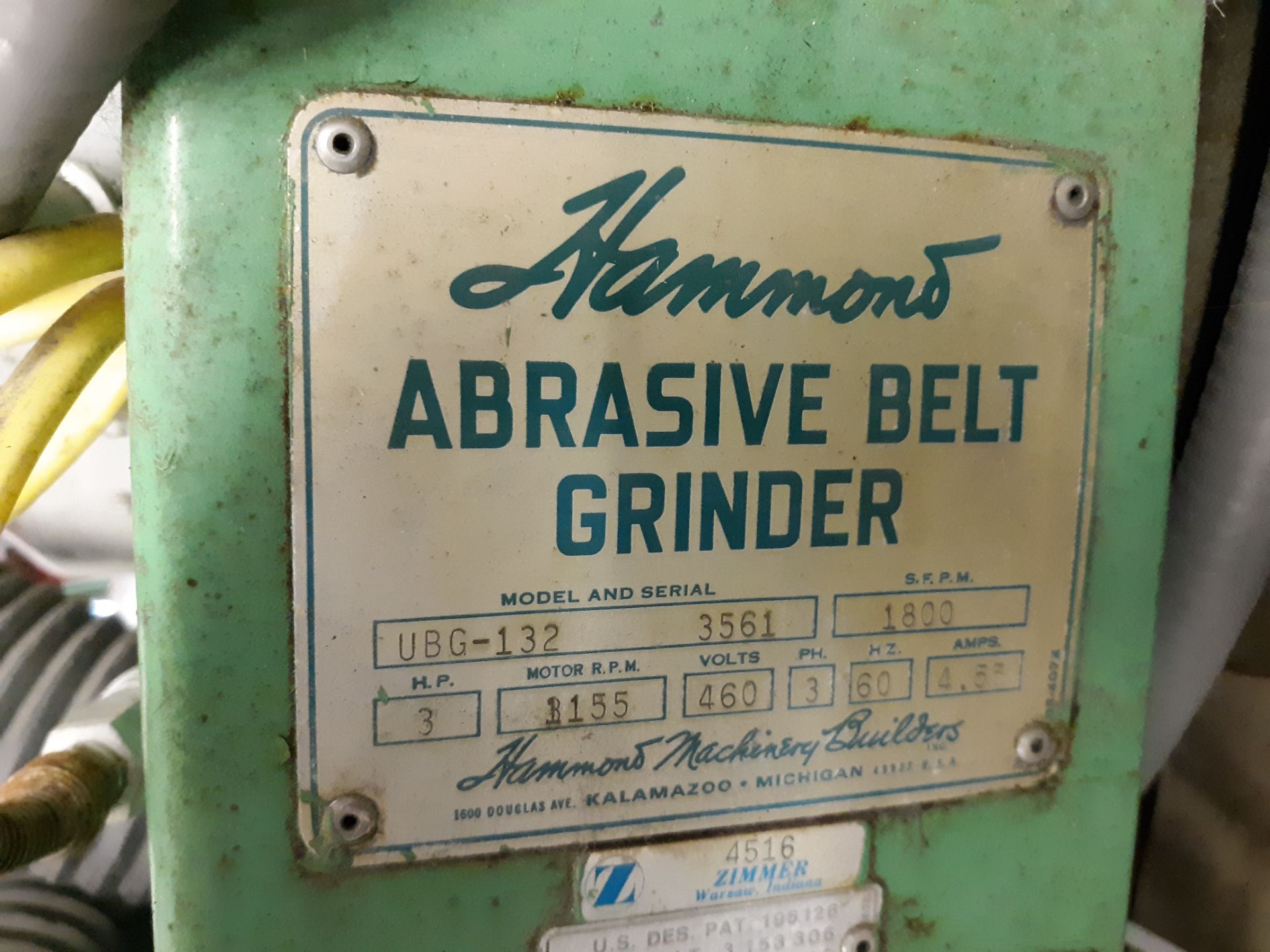HAMMOND ABRASIVE BELT GRINDER MODEL-UBG-132 S#3561 3PH/3PH (LOCATED AT: 433 COUNCIL DRIVE, FORT - Image 3 of 3