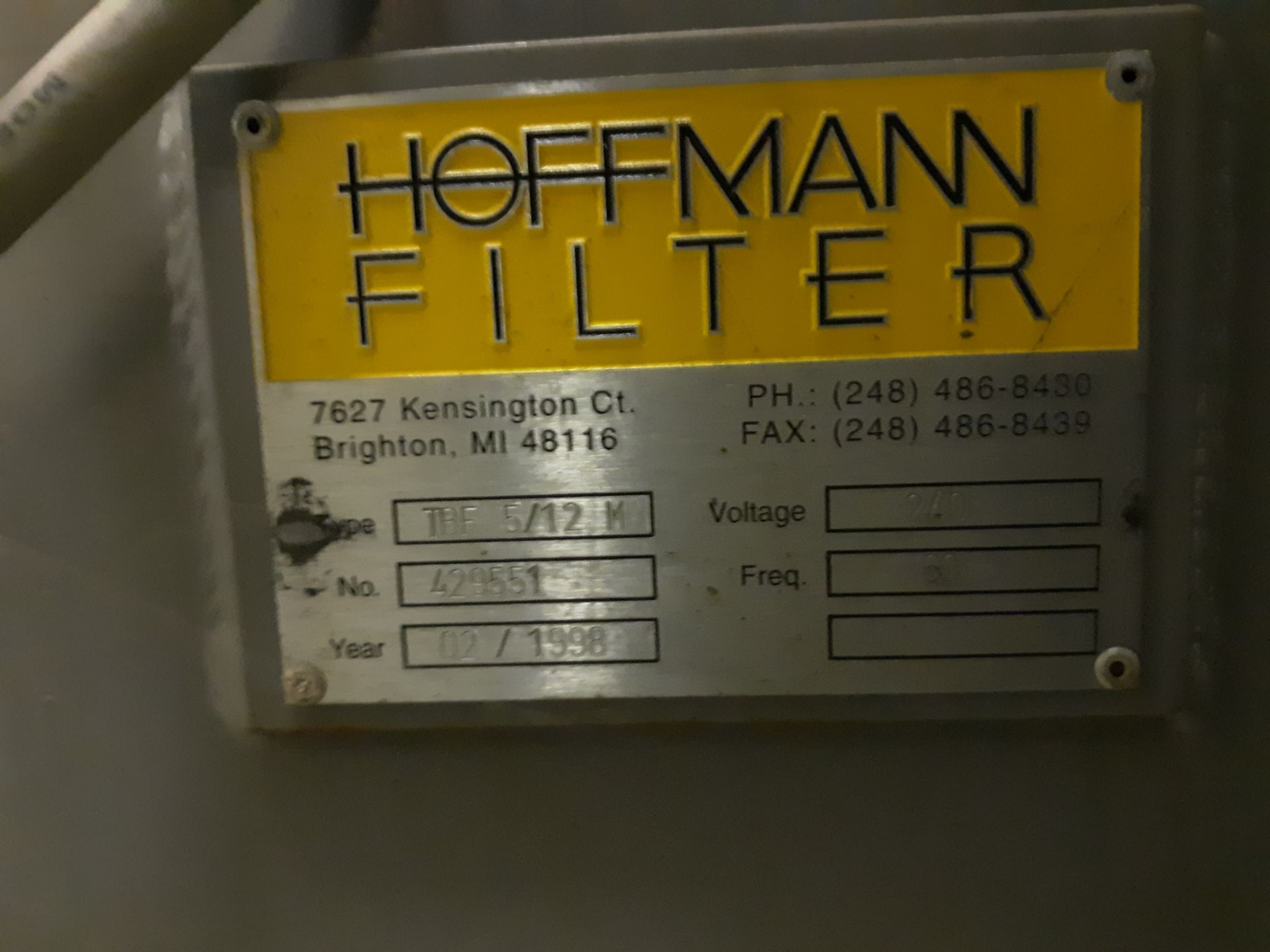 HOFFMAN FILTER TYPE TBF 5/12M S#429551; RIGGING FEE: $15 - Image 3 of 3