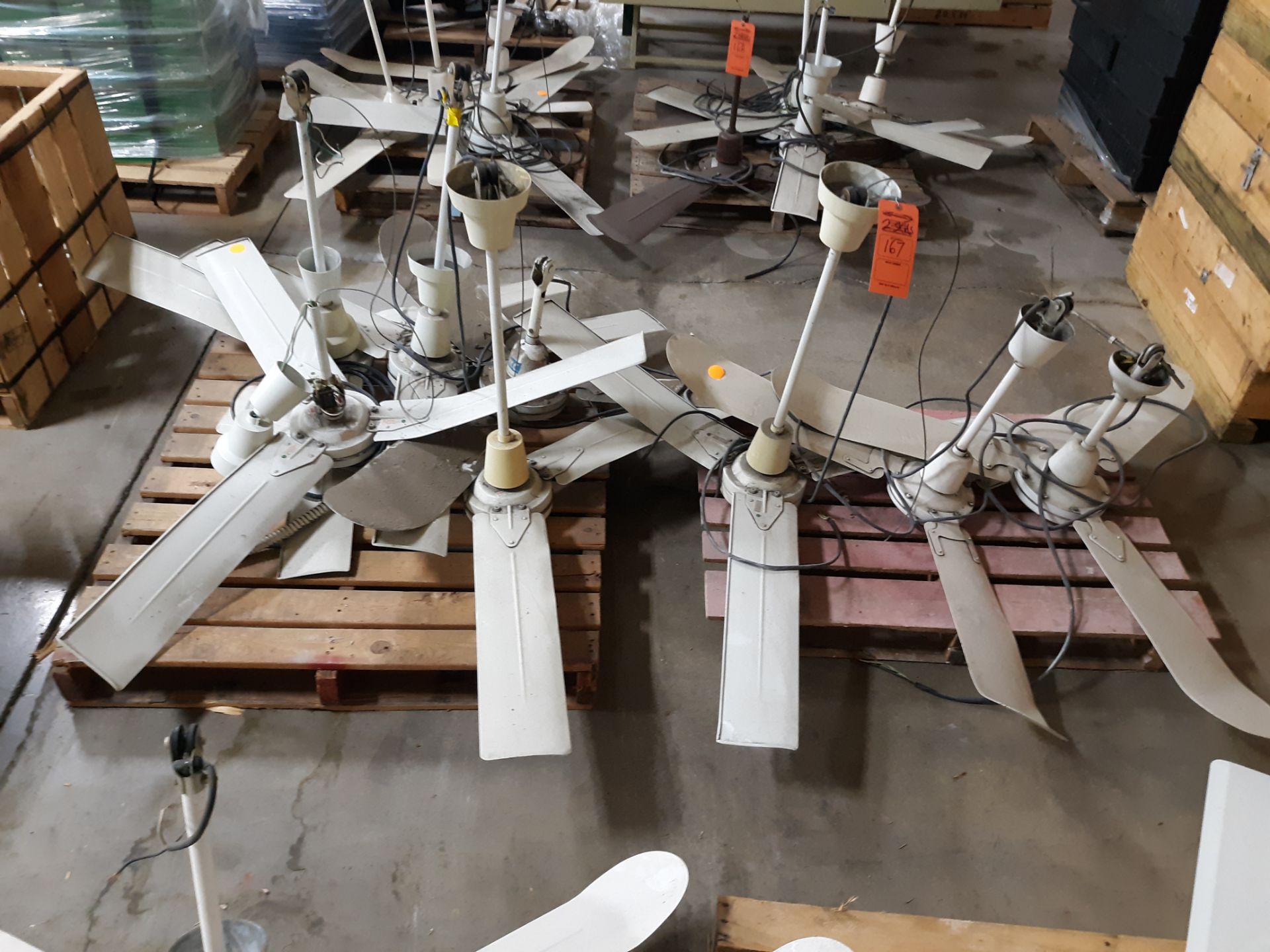 (8) 3 BLADE CEILING FANS (LOCATED AT: 570 S. MAIN STREET, CHURUBUSCO, IN 46723) RIGGING FEE: $10