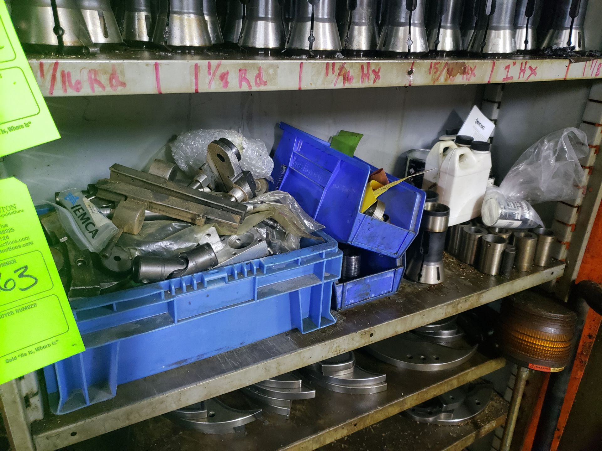 SHELF OF COLLETS & MISC. SCREW MACHINE TOOLING