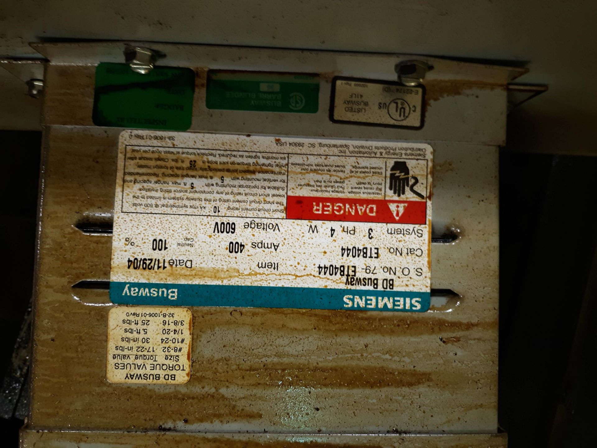 (4) SIEMENS BD BUSSWAY S.O. NO.-BDP4044 400AMP/3PH/4W/600V(LOCATED AT: 131 W. HARVEST STREET, - Image 3 of 3