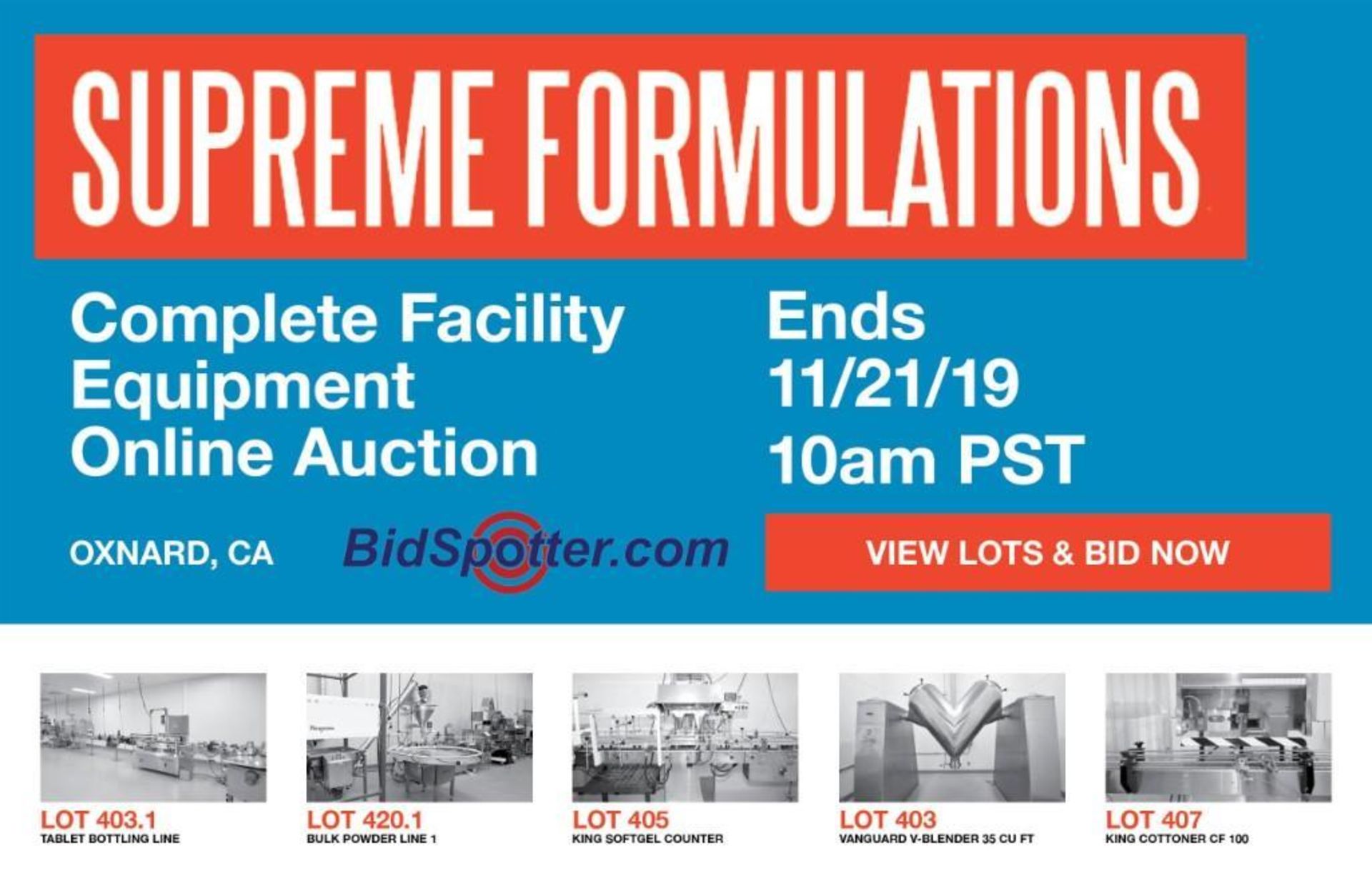 Next Upcoming Auction: Supreme Formulations - Complete Facility Timed Online Auction