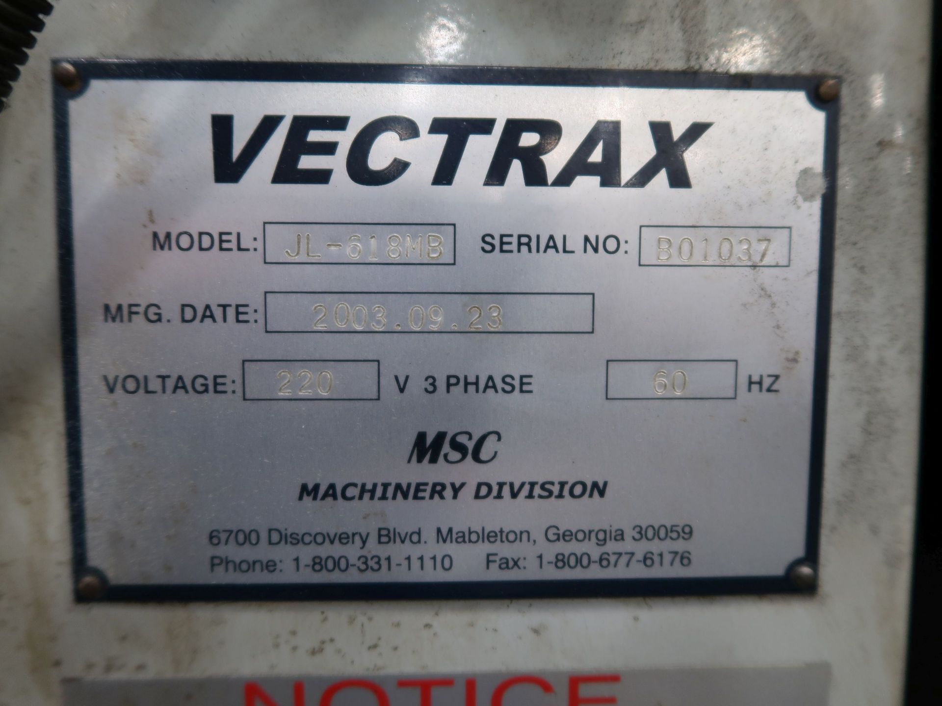 6" X 18" VECTRAX MODEL JL-618MB SURFACE GRINDER; S/N B01037 (2003) - Bild 6 aus 6