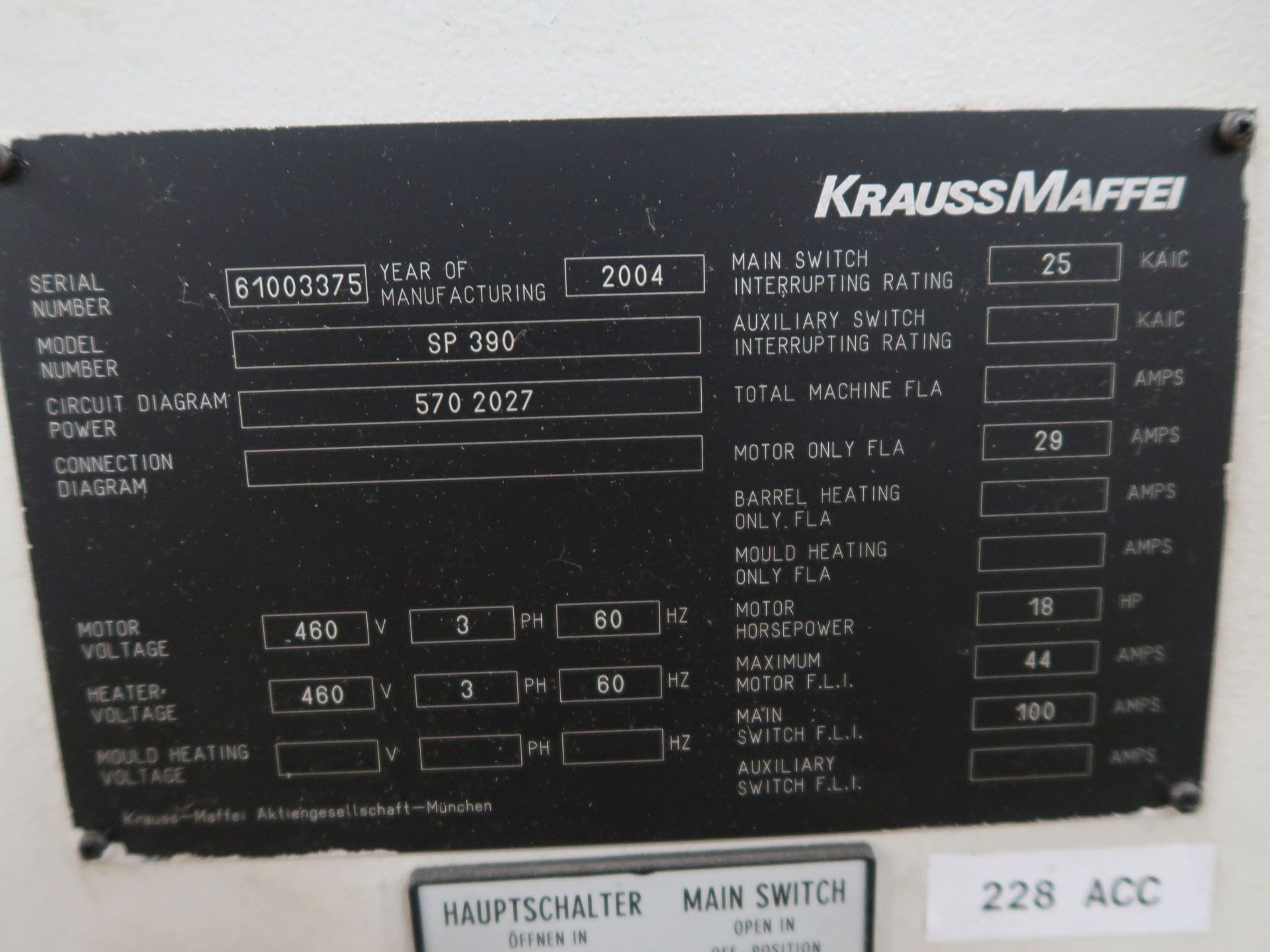 **KRAUSS MAFFEI MODEL SP390 BOLT ON INJECTION UNIT; S/N 61003375 ****SUBJECT TO OVERALL BID AT LOT - Image 4 of 6