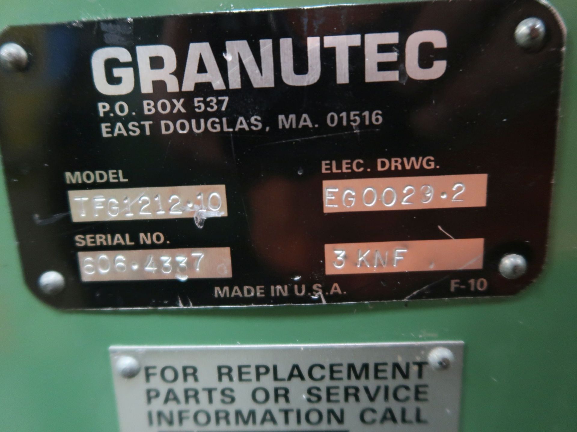 10 HP GRANUTEC MODEL TFG1212-10 GRANULATOR; S/N 606.4337 - Image 5 of 5