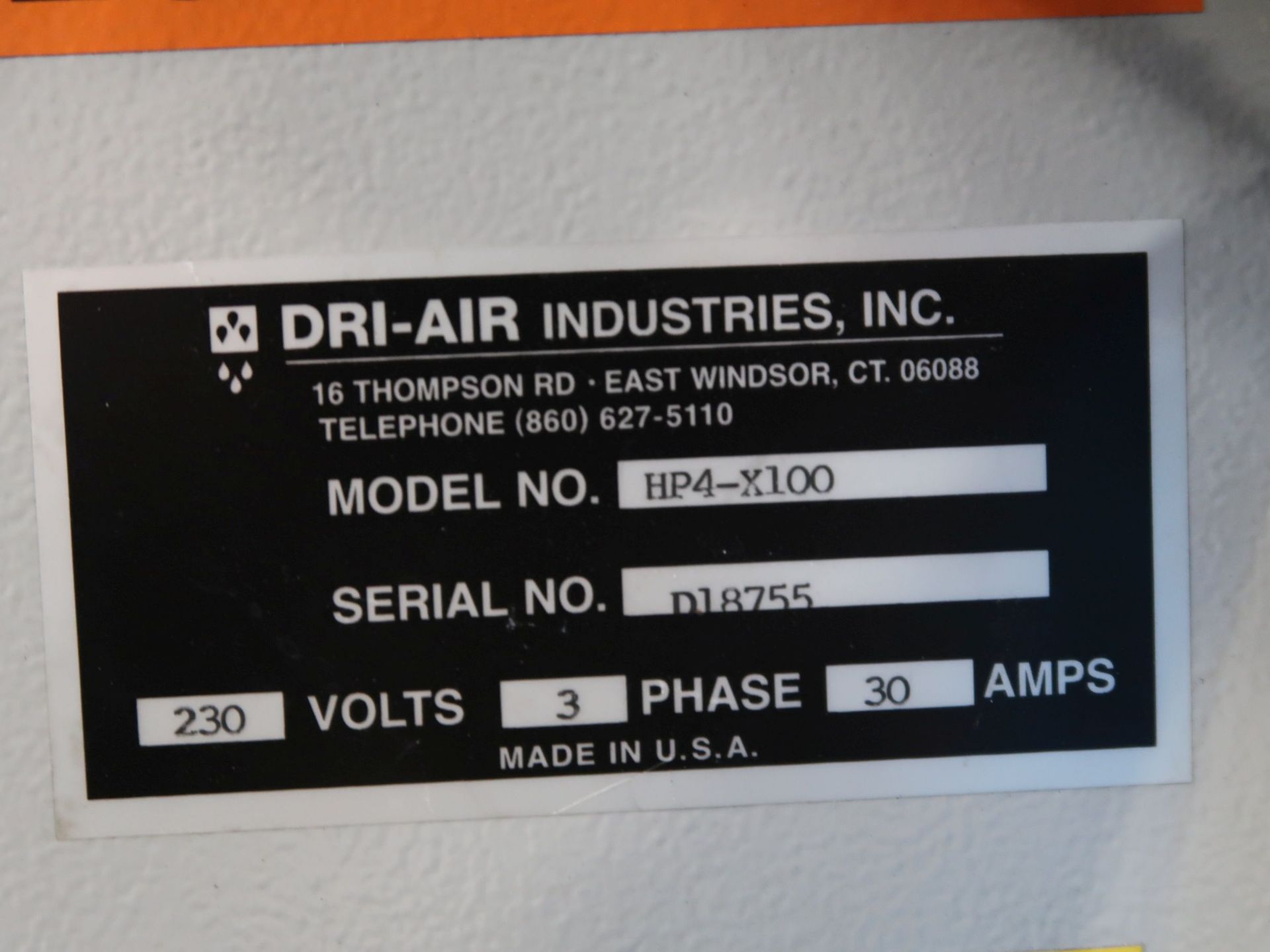 DRI-AIR MODEL HP4-X100 DRYER; S/N D18755 - Image 5 of 5