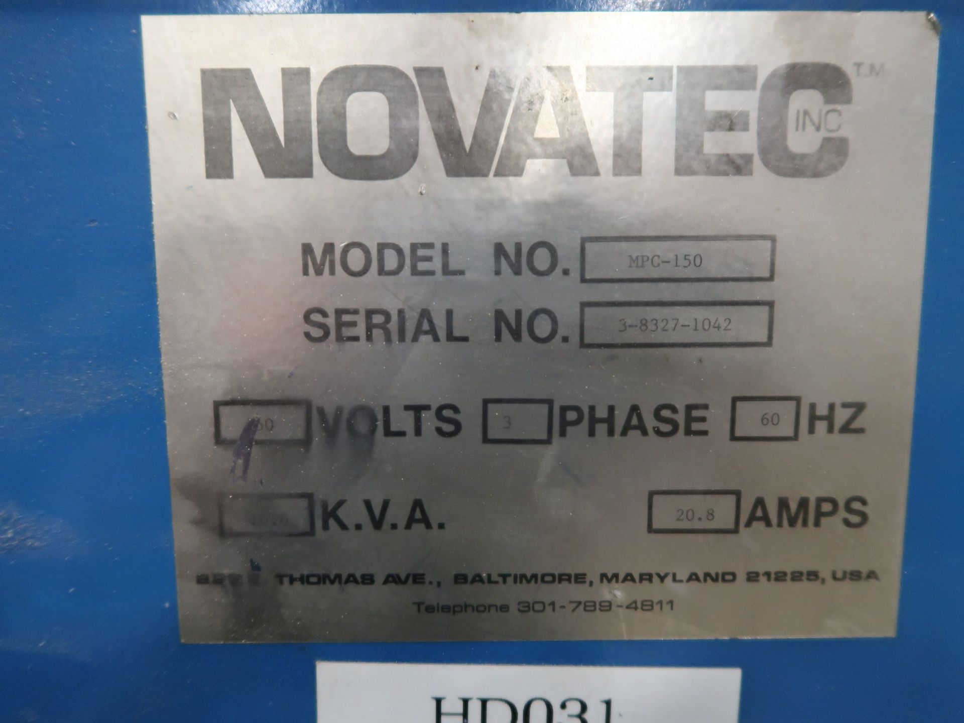 NOVATEC MODEL MPC-156 DRYER; S/N 3-8327-1042 - Image 6 of 6