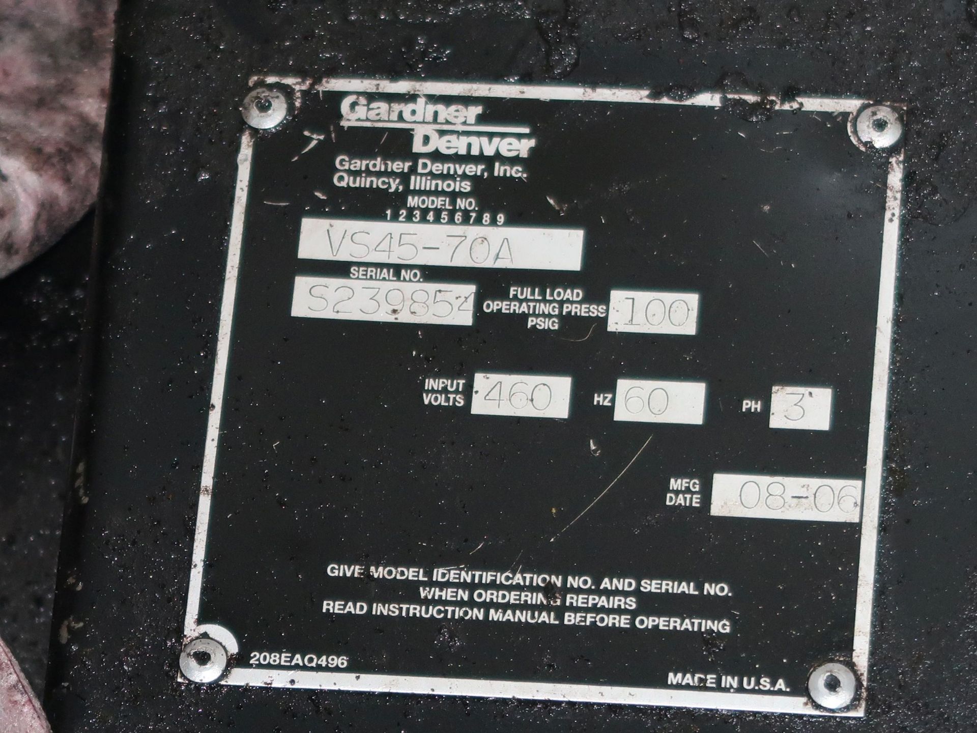 100 HP GARDNER DENVER MODEL VS45-70A ROTARY SCREW AIR COMPRESSOR; S/N S239854, AB POWERFLEX 400 AC - Image 4 of 4